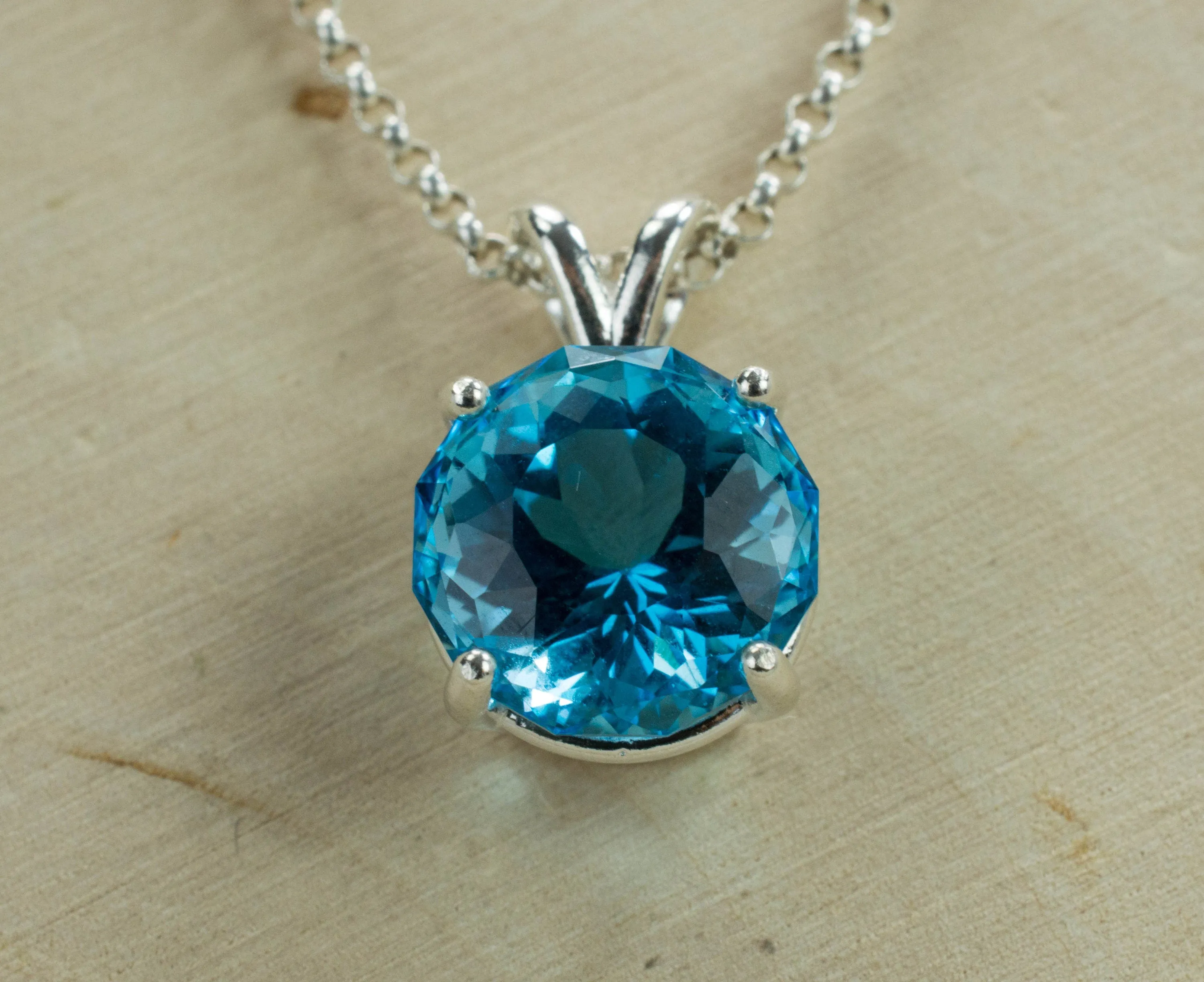 Blue Topaz Sterling Silver Pendant; Genuine Brazilian Topaz; Topaz Pendant; 6.285cts