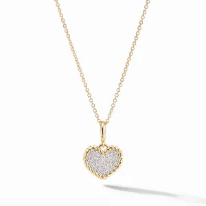 Cable Collectibles Pave Plate Heart Charm Necklace in 18K Yellow Gold