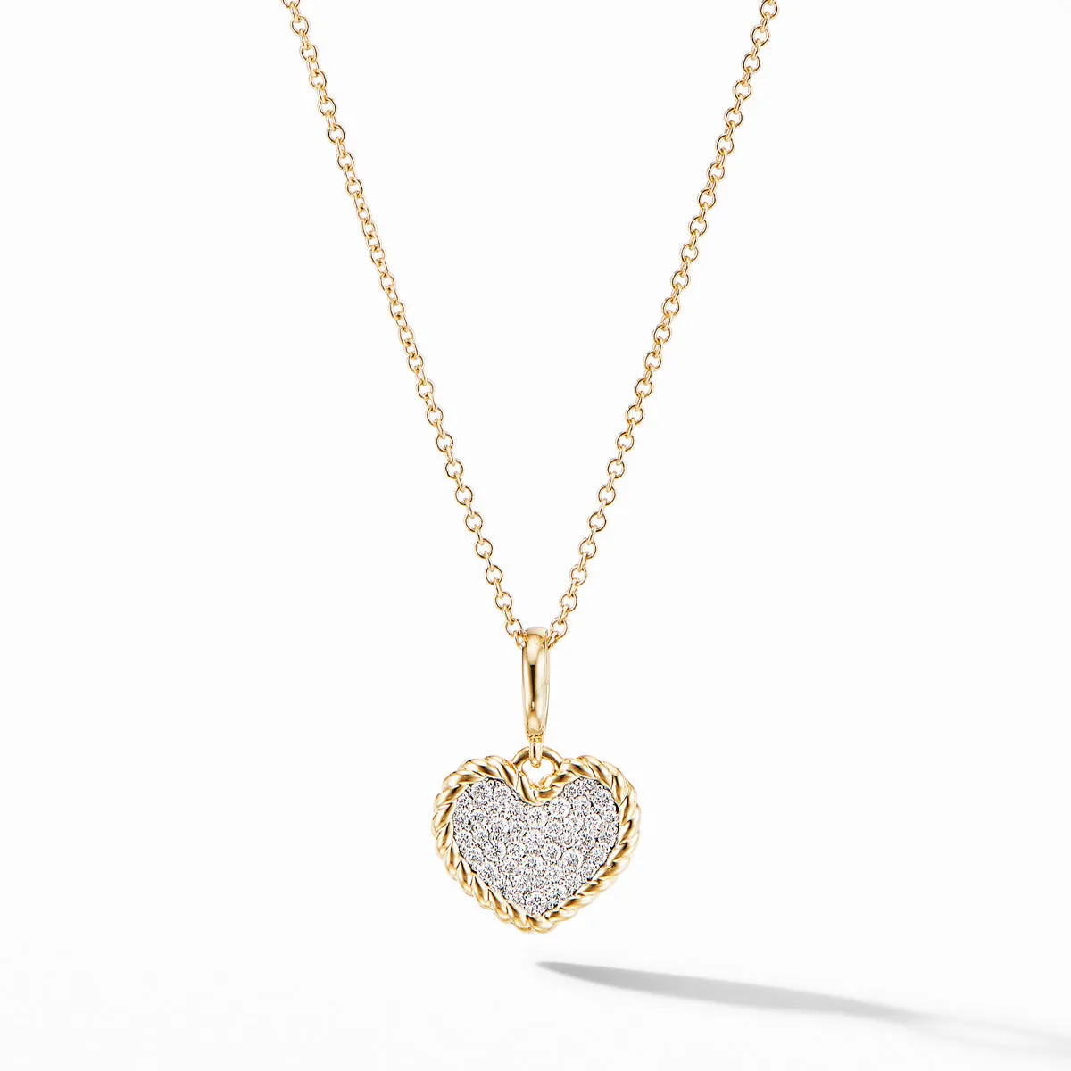 Cable Collectibles Pave Plate Heart Charm Necklace in 18K Yellow Gold