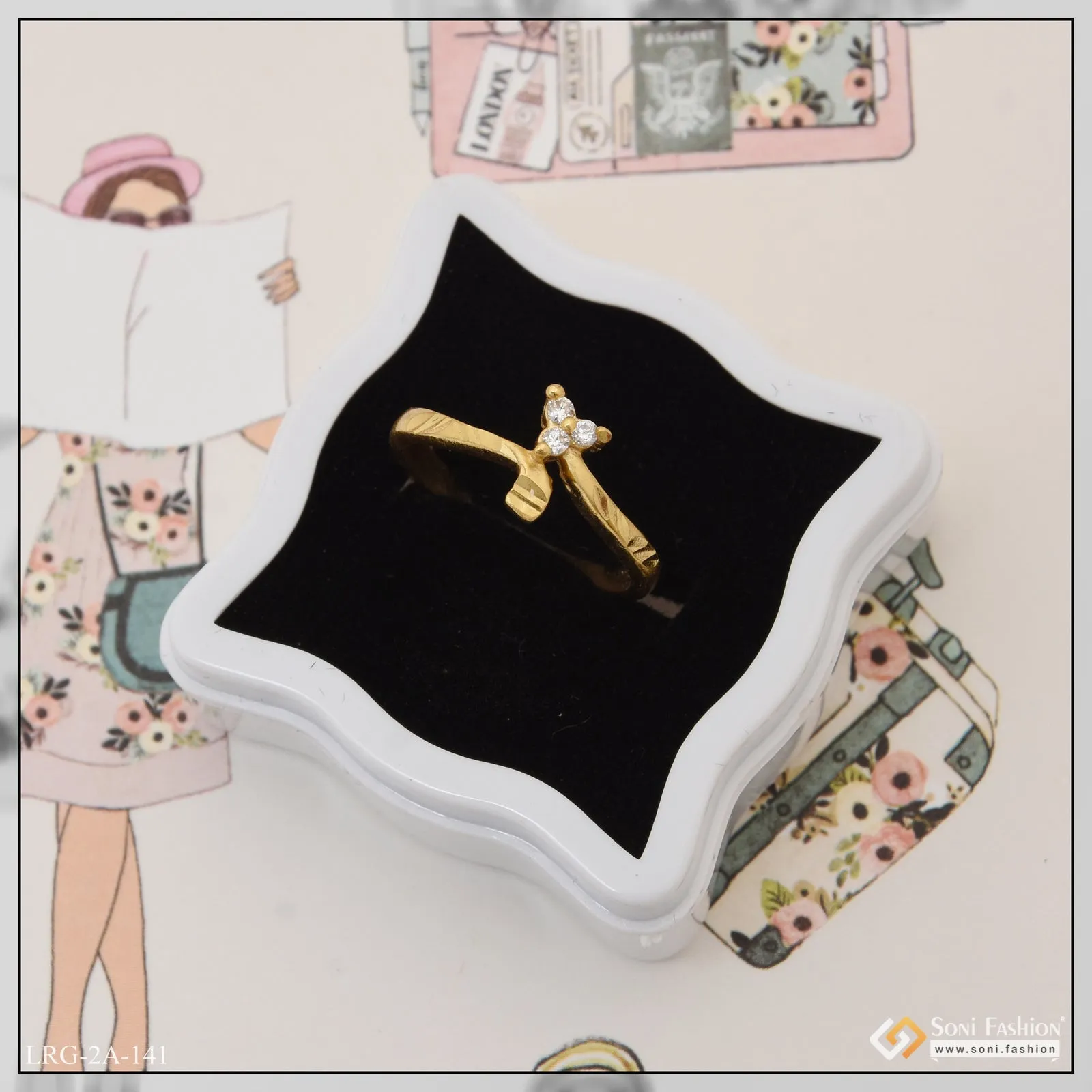 Casual Design with Diamond Classic Design Gold Plated Ring for Ladies - Style LRG-141