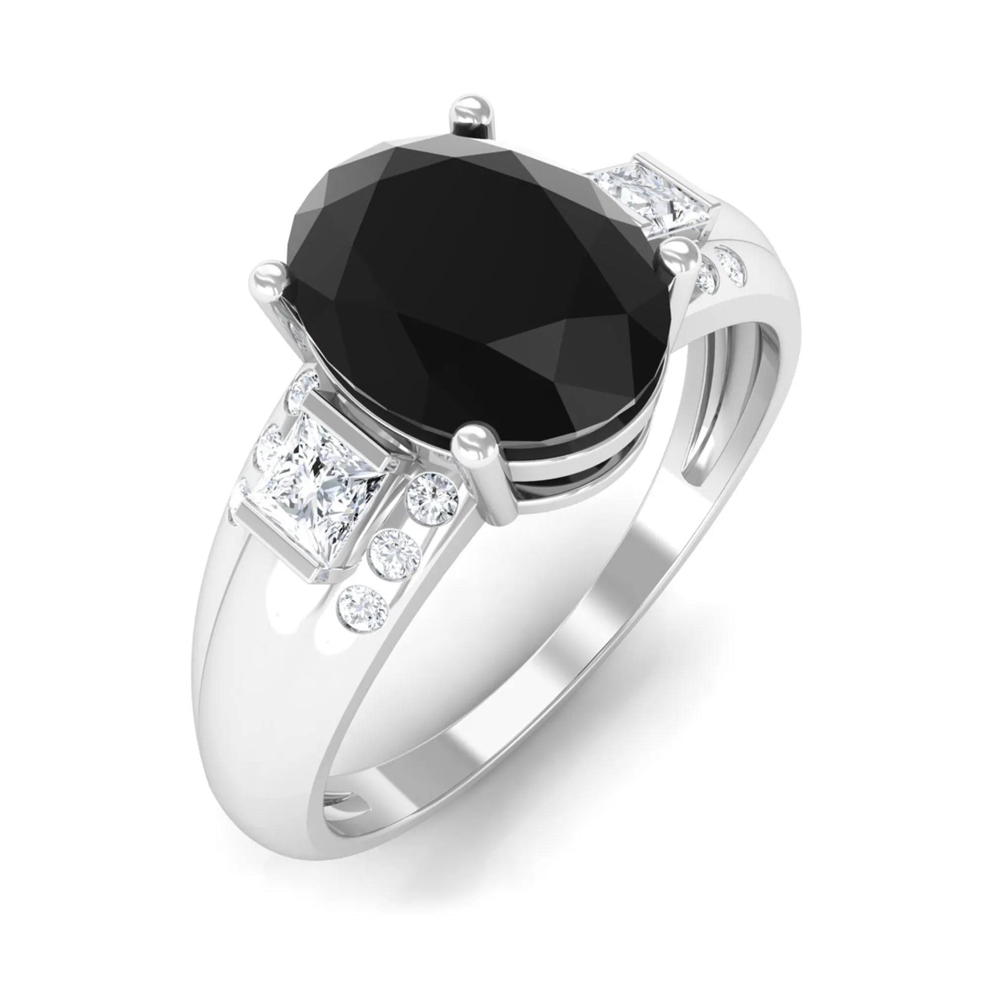 Certified Lab Grown Black Diamond Oval Engagement Ring with Diamond