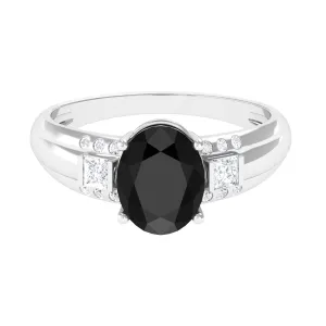 Certified Lab Grown Black Diamond Oval Engagement Ring with Diamond