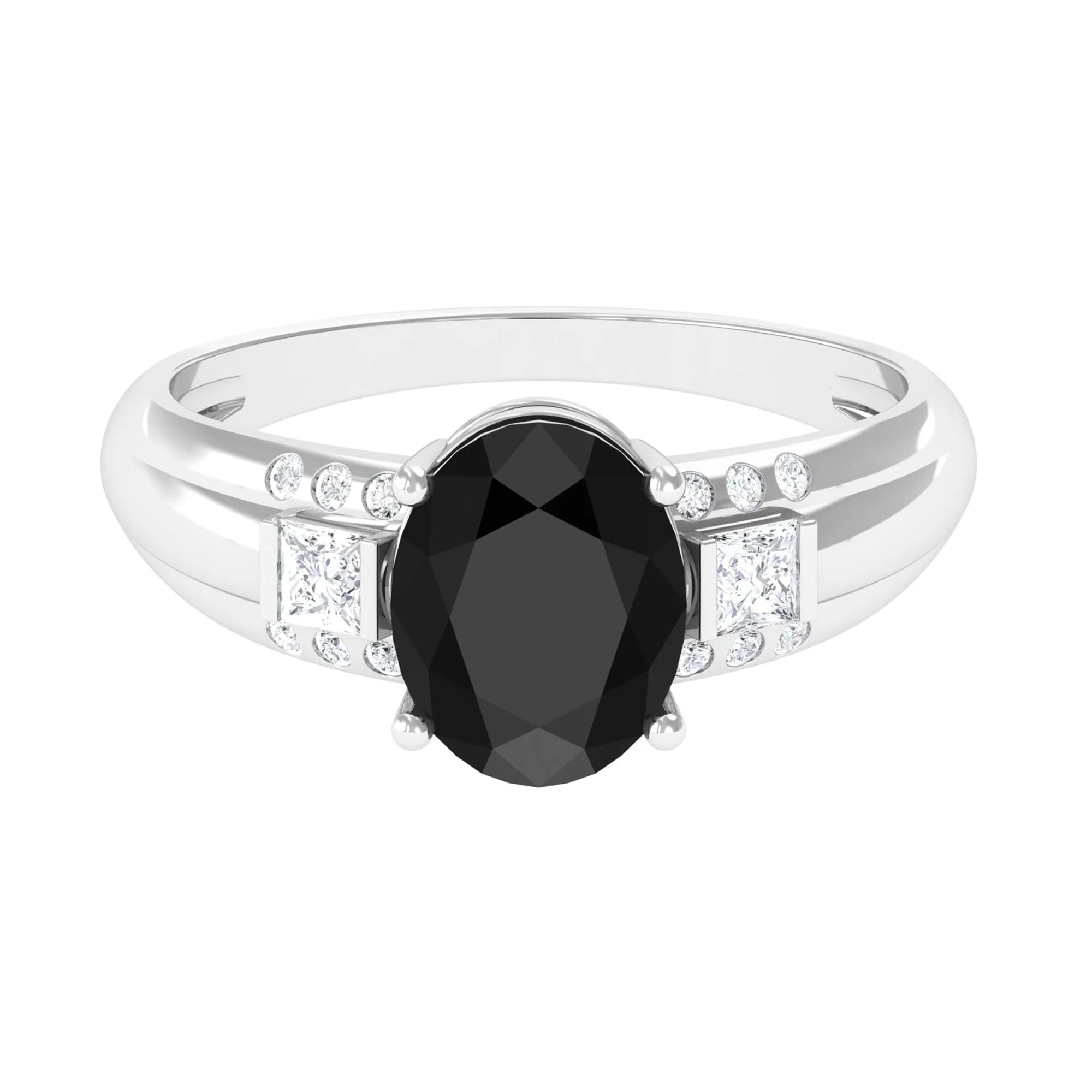 Certified Lab Grown Black Diamond Oval Engagement Ring with Diamond