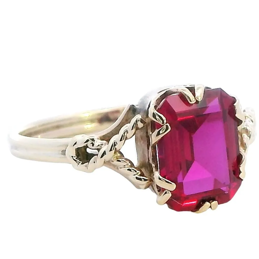 Charming 9ct Yellow Gold Synthetic Ruby Ring