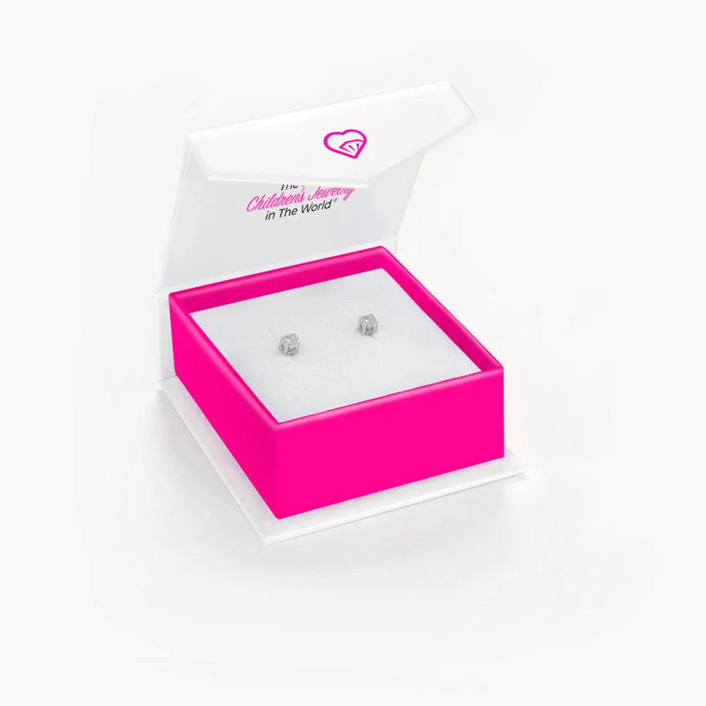Classic Round Solitaire 4mm Baby / Toddler / Kids Earrings Screw Back - Sterling Silver
