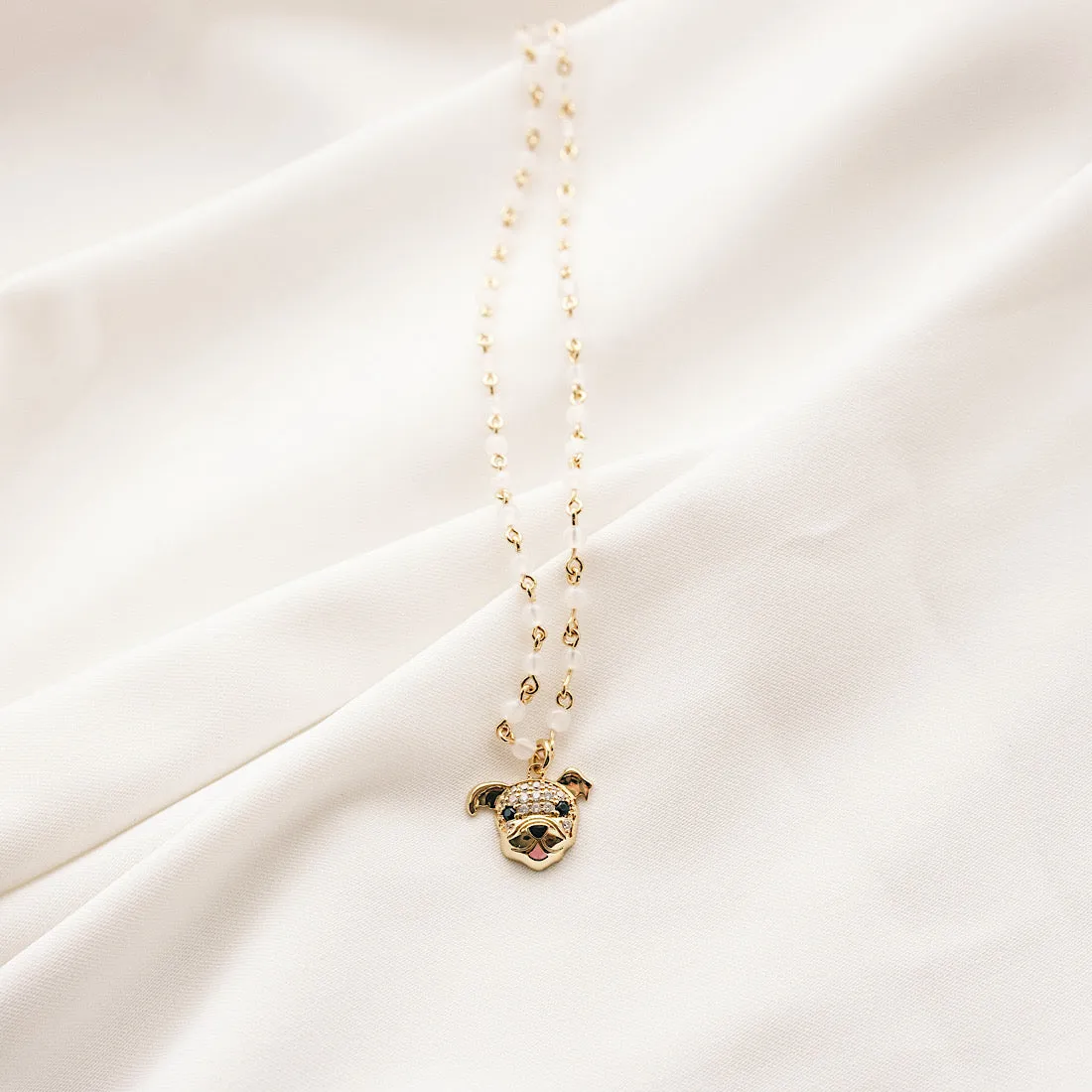 Cloud Haven Soft Hearted CZ Bulldog Necklace White