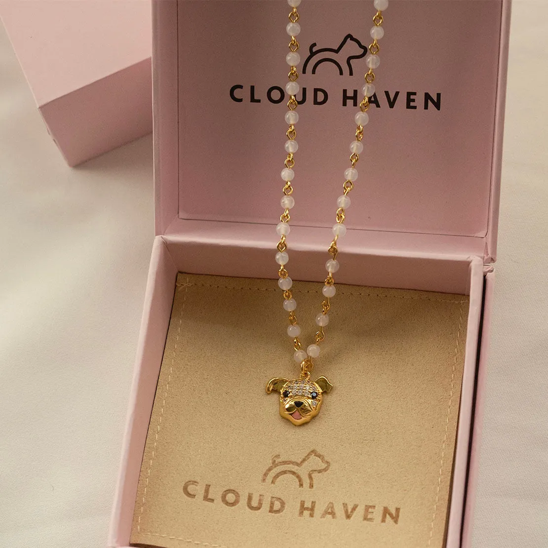 Cloud Haven Soft Hearted CZ Bulldog Necklace White