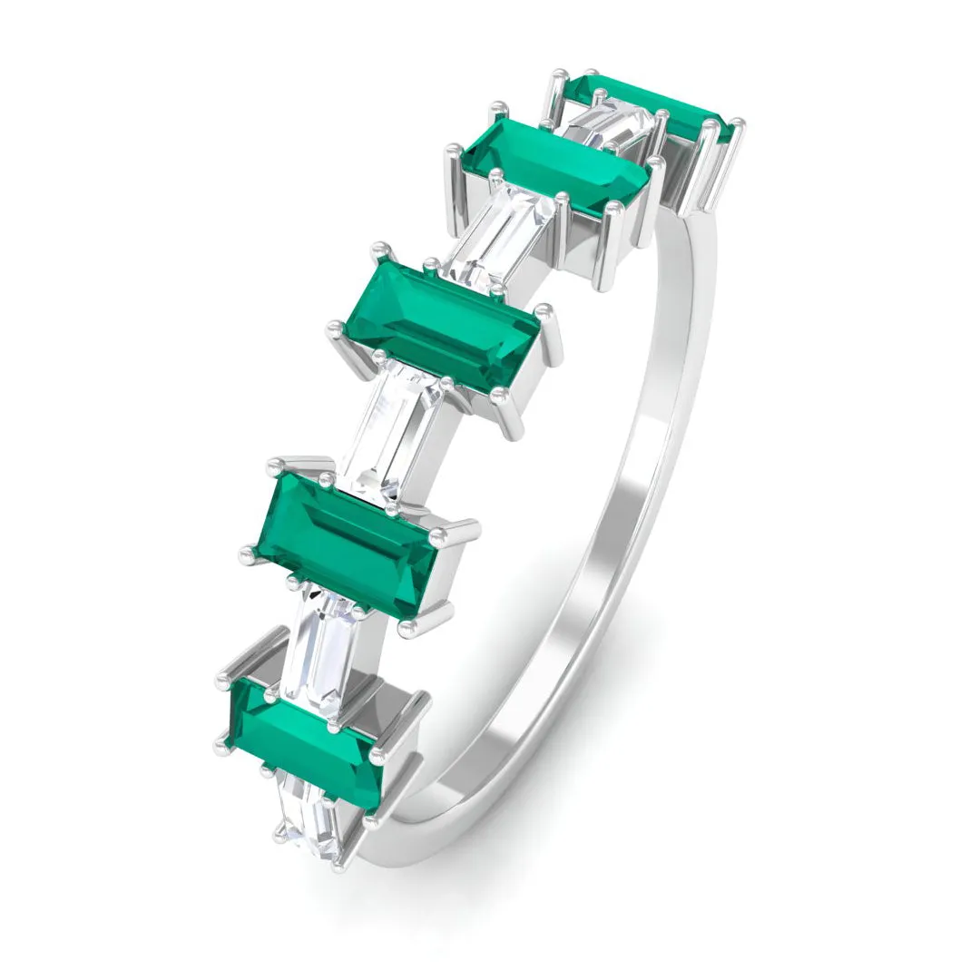 Contemporary Half Eternity Ring with Emerald and Moissanite
