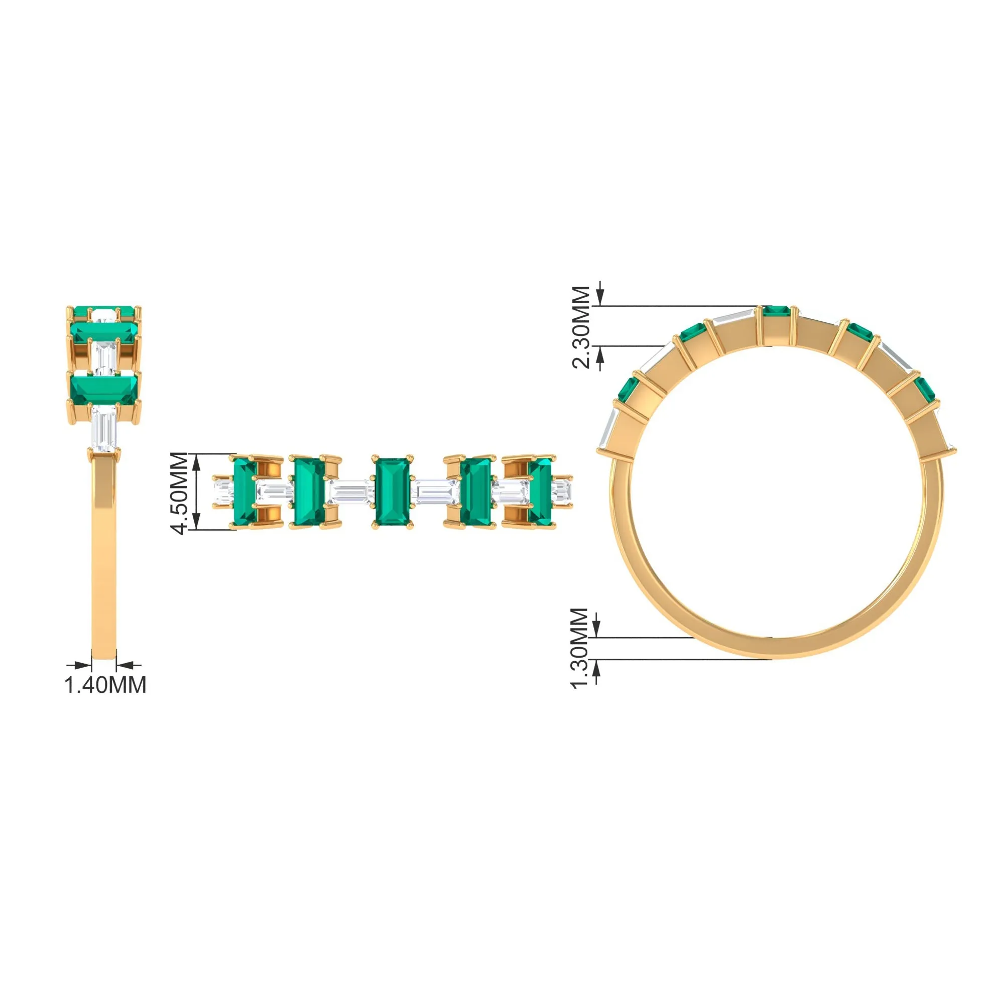 Contemporary Half Eternity Ring with Emerald and Moissanite