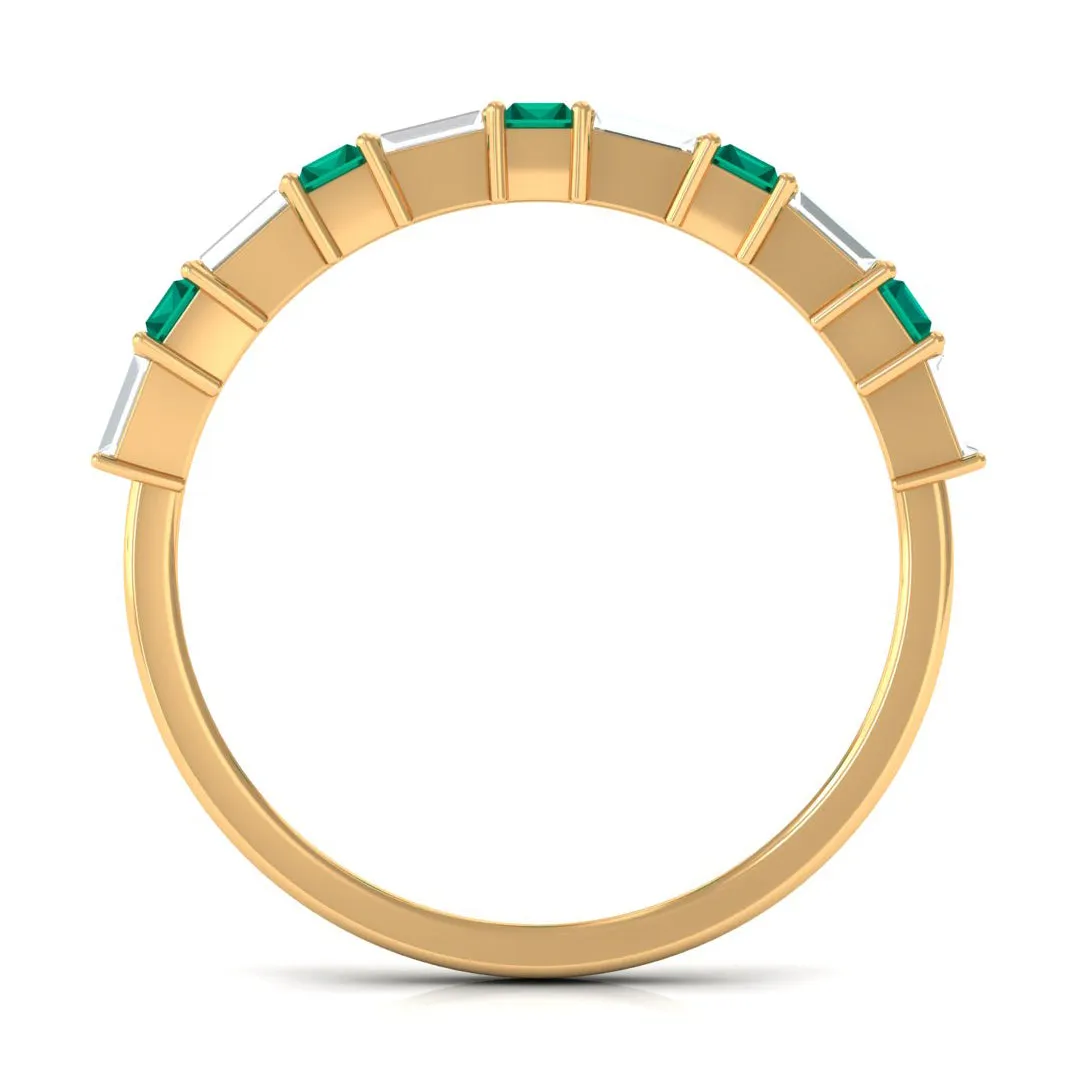 Contemporary Half Eternity Ring with Emerald and Moissanite