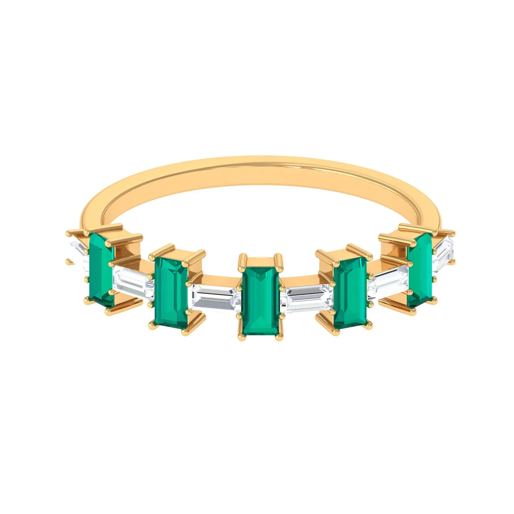 Contemporary Half Eternity Ring with Emerald and Moissanite