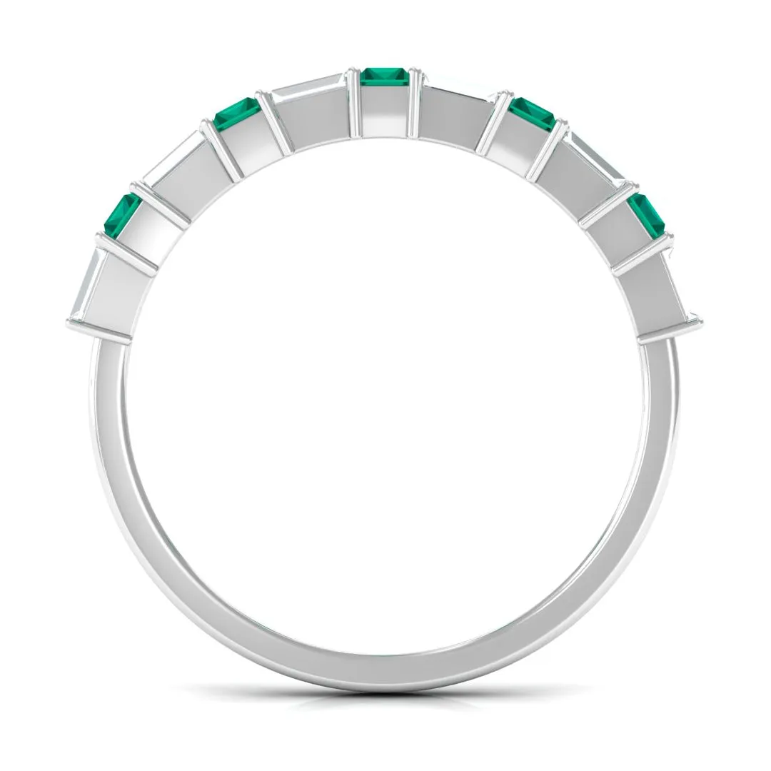 Contemporary Half Eternity Ring with Emerald and Moissanite