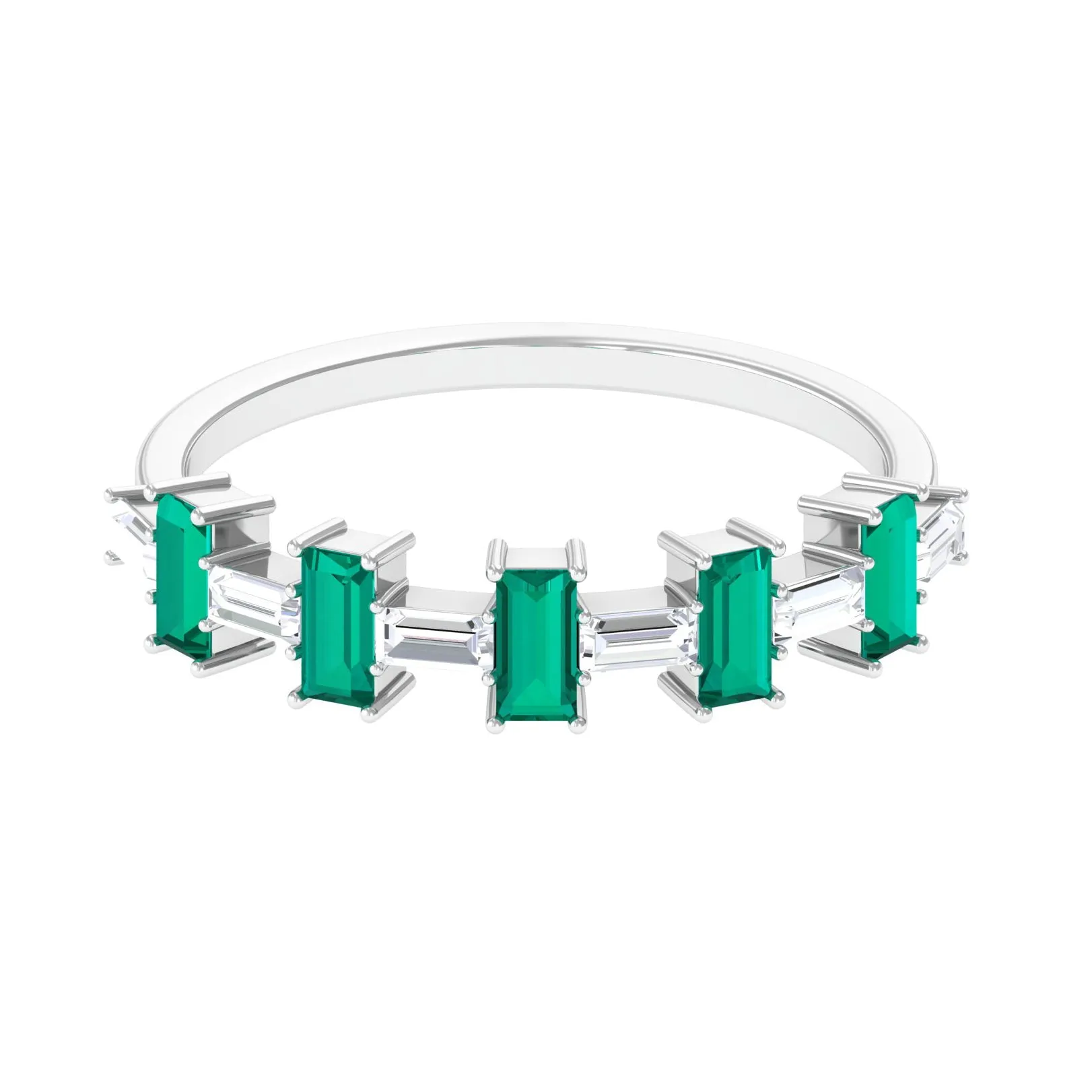 Contemporary Half Eternity Ring with Emerald and Moissanite