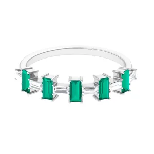 Contemporary Half Eternity Ring with Emerald and Moissanite