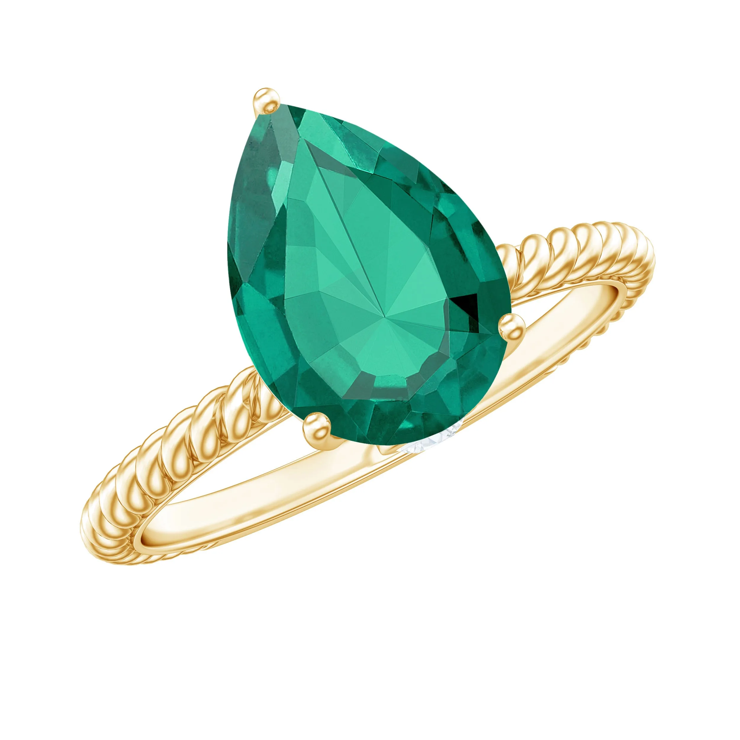 Created Emerald Solitaire Teardrop Ring with Hidden Moissanite