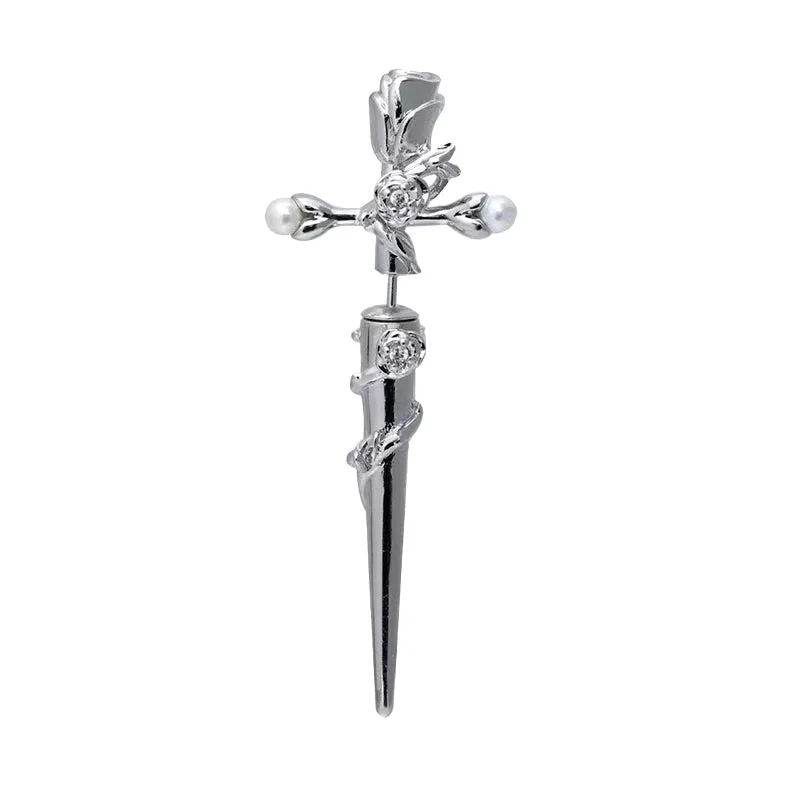 Cross Rose Copper Silver Plated Earrings