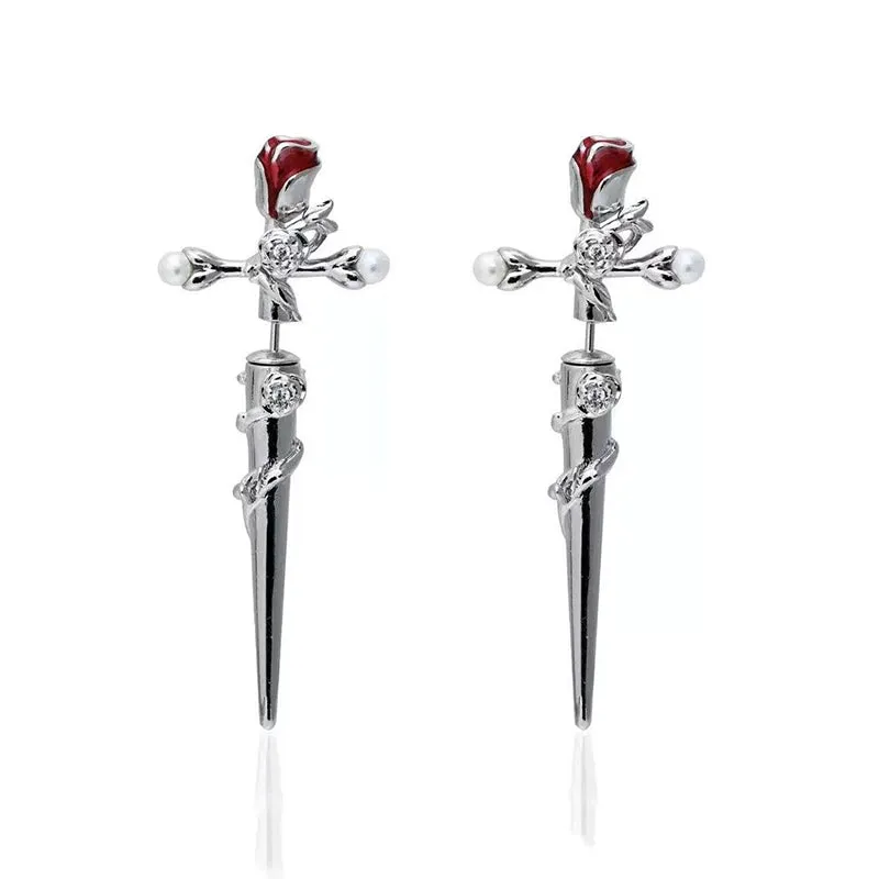 Cross Rose Copper Silver Plated Earrings