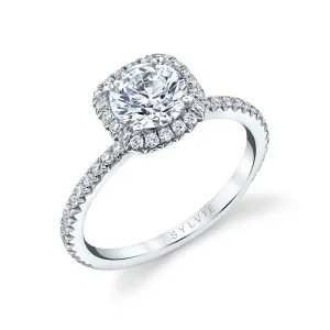 Cushion Cut Classic Halo Engagement Ring - Vivian 18k Gold White