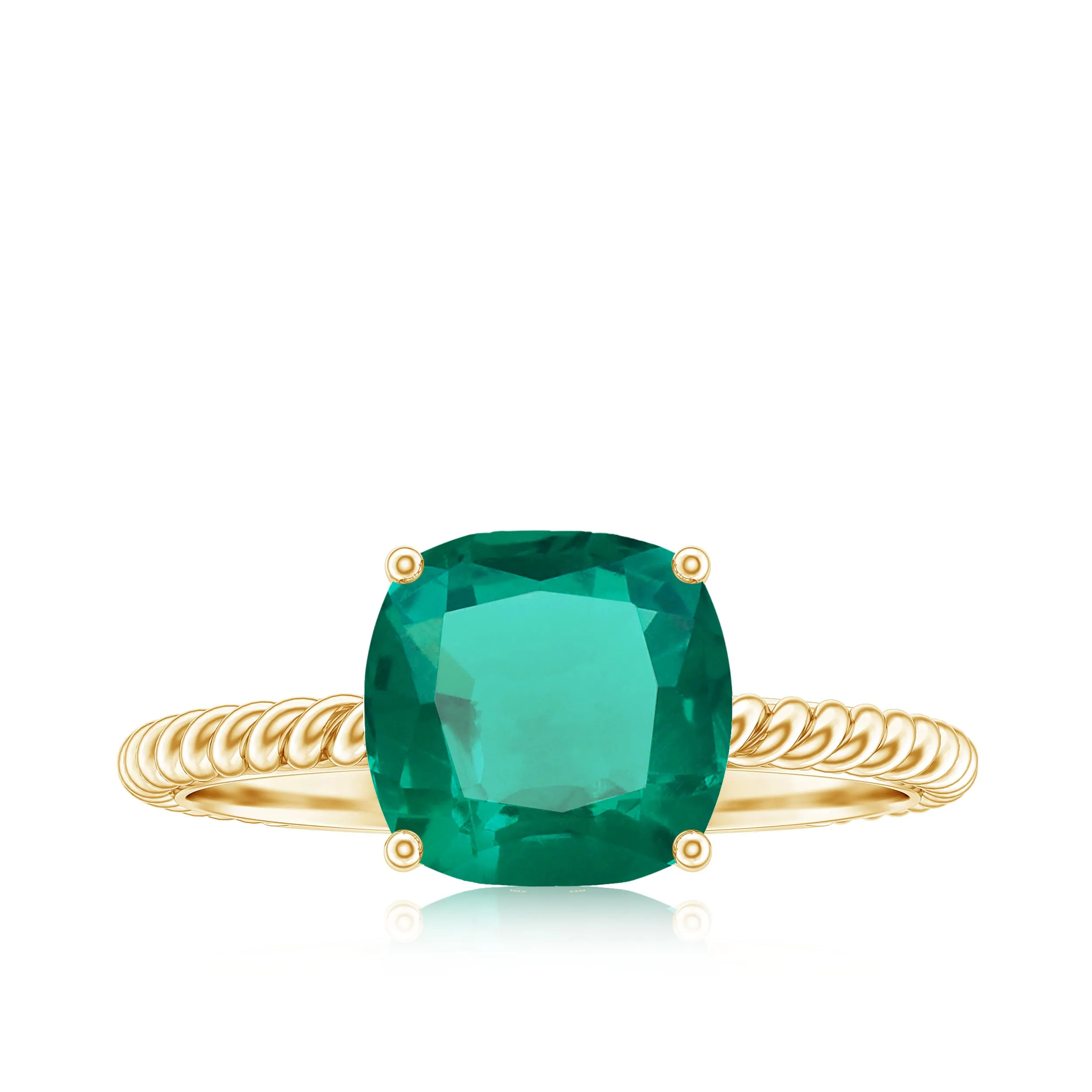 Cushion Cut Created Emerald Solitaire Ring with Diamond