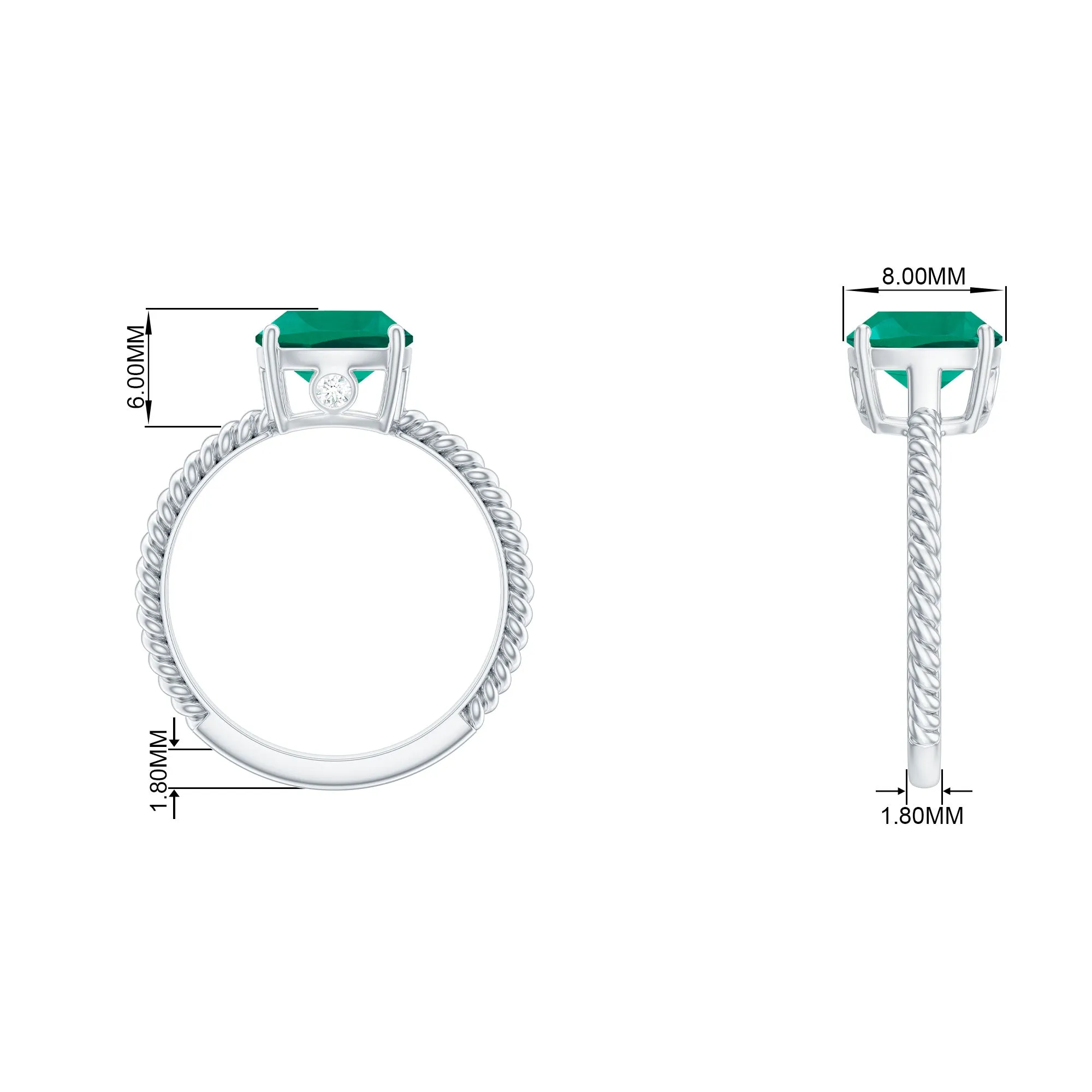 Cushion Cut Created Emerald Solitaire Ring with Diamond