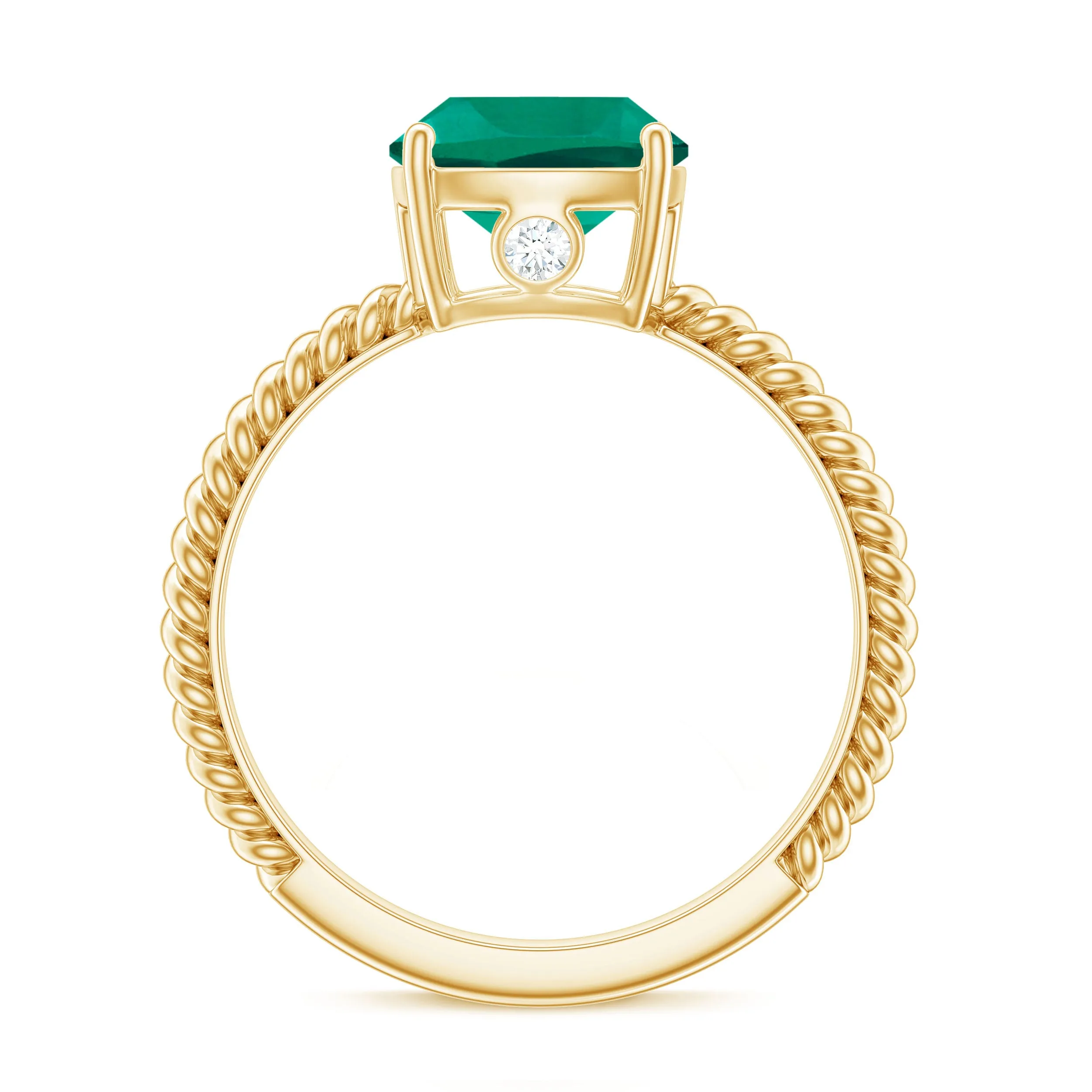 Cushion Cut Created Emerald Solitaire Ring with Diamond