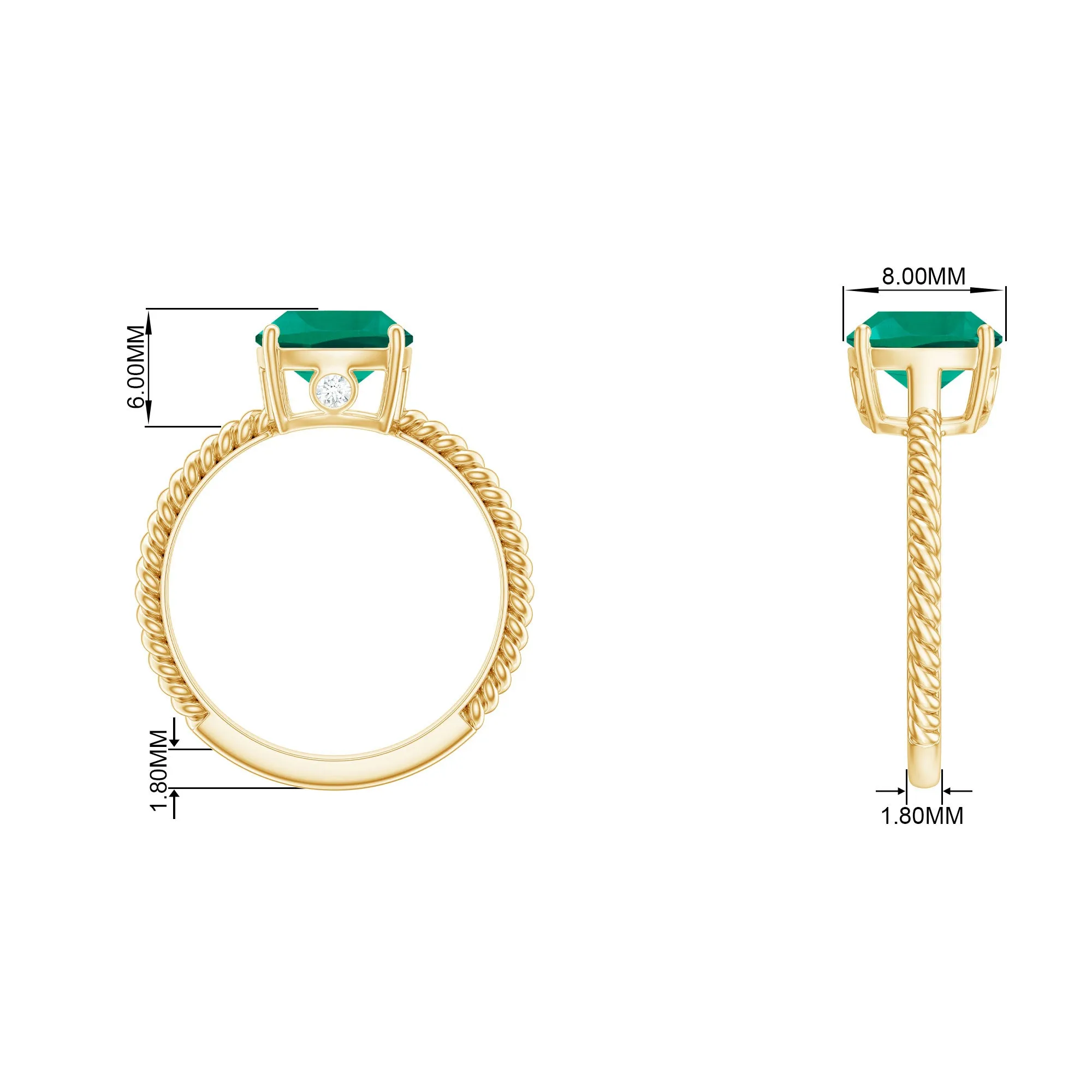 Cushion Cut Created Emerald Solitaire Ring with Diamond