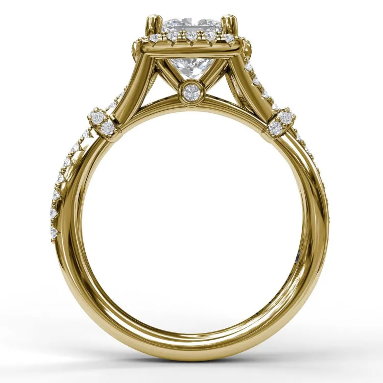 Cushion Halo Engagement Ring with a Interwoven Band