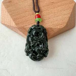 Dark Green Nephrite Jade Dragon Zodiac Hand Carved Necklace, RM-1221-1657829558