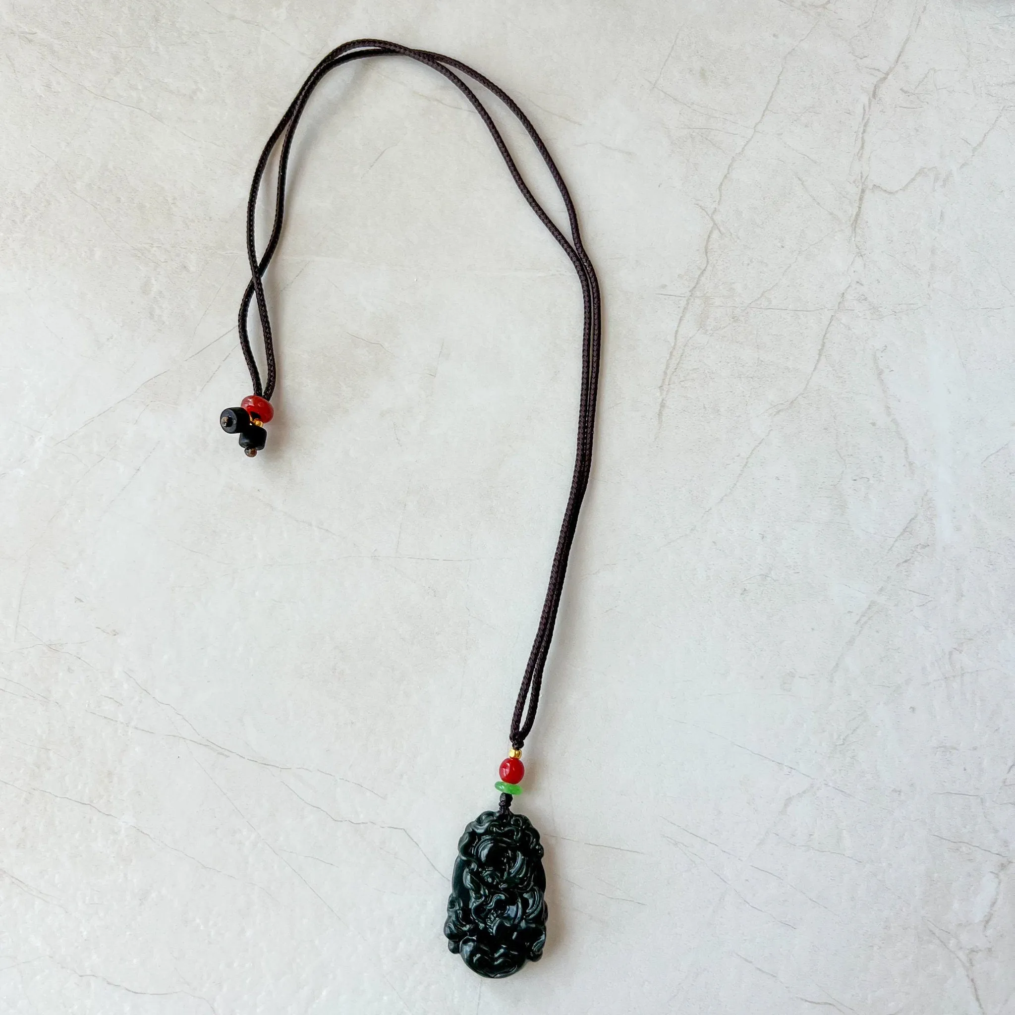Dark Green Nephrite Jade Dragon Zodiac Hand Carved Necklace, RM-1221-1657829558