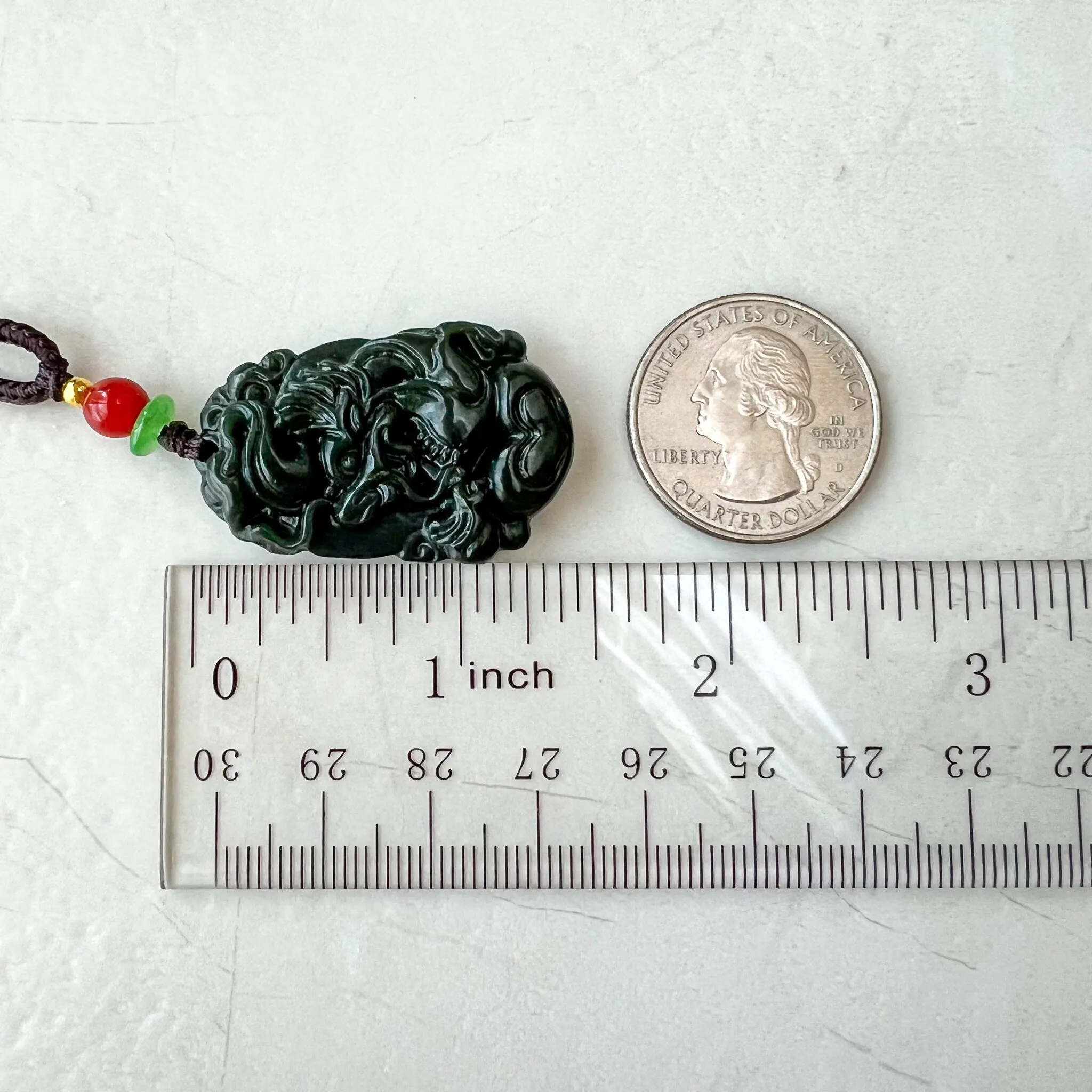 Dark Green Nephrite Jade Dragon Zodiac Hand Carved Necklace, RM-1221-1657829558