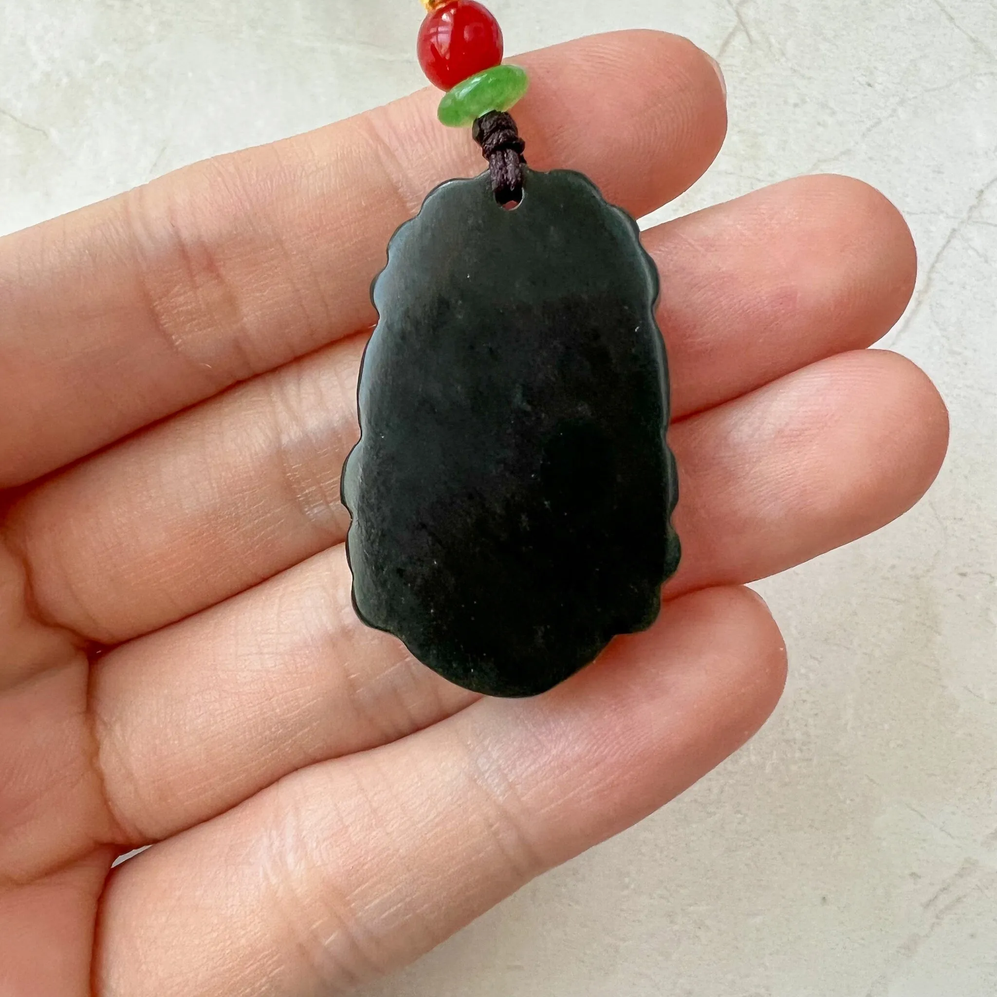 Dark Green Nephrite Jade Dragon Zodiac Hand Carved Necklace, RM-1221-1657829558