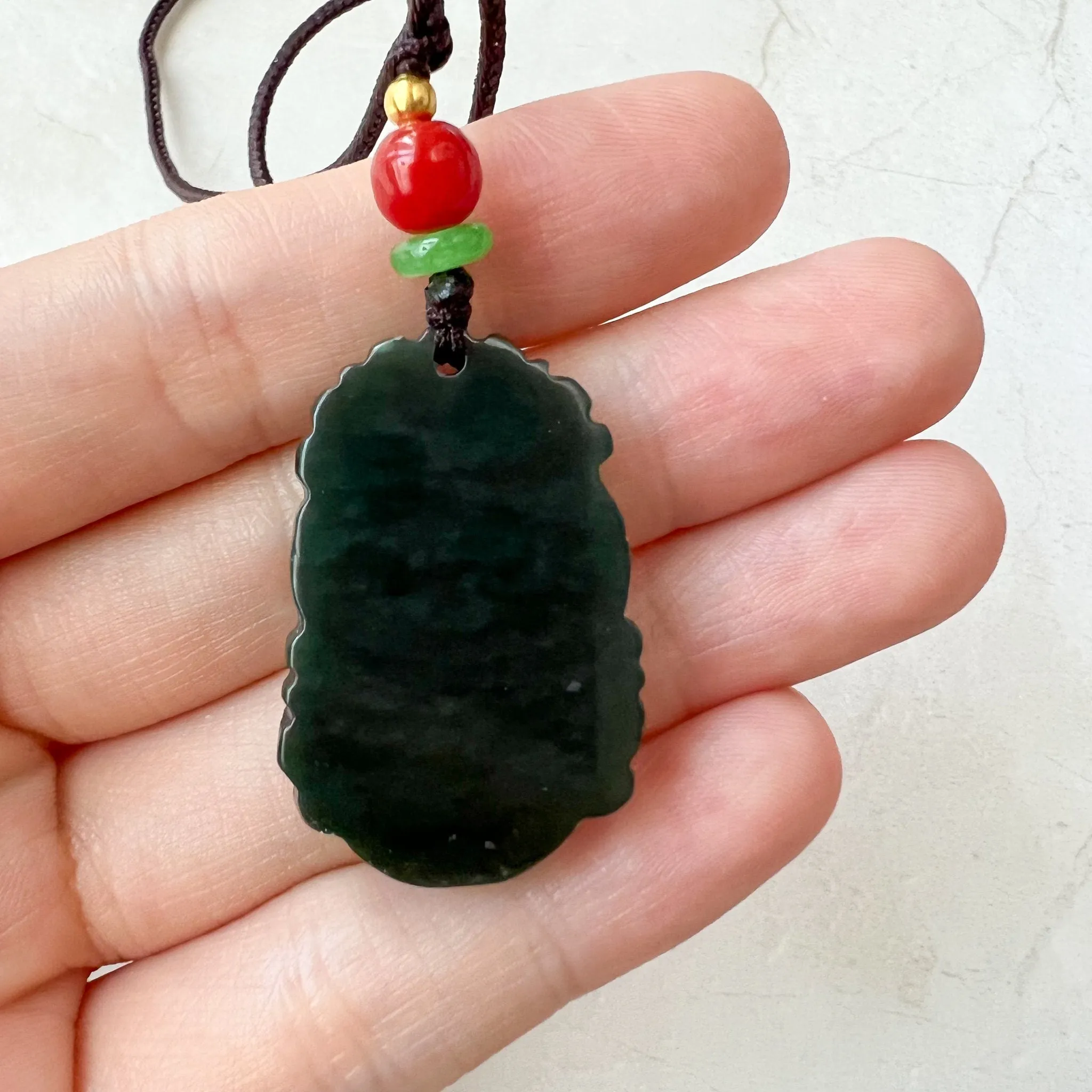 Dark Green Nephrite Jade Ox Bull Cow Chinese Zodiac Carved Necklace, RM-1221-1657819249