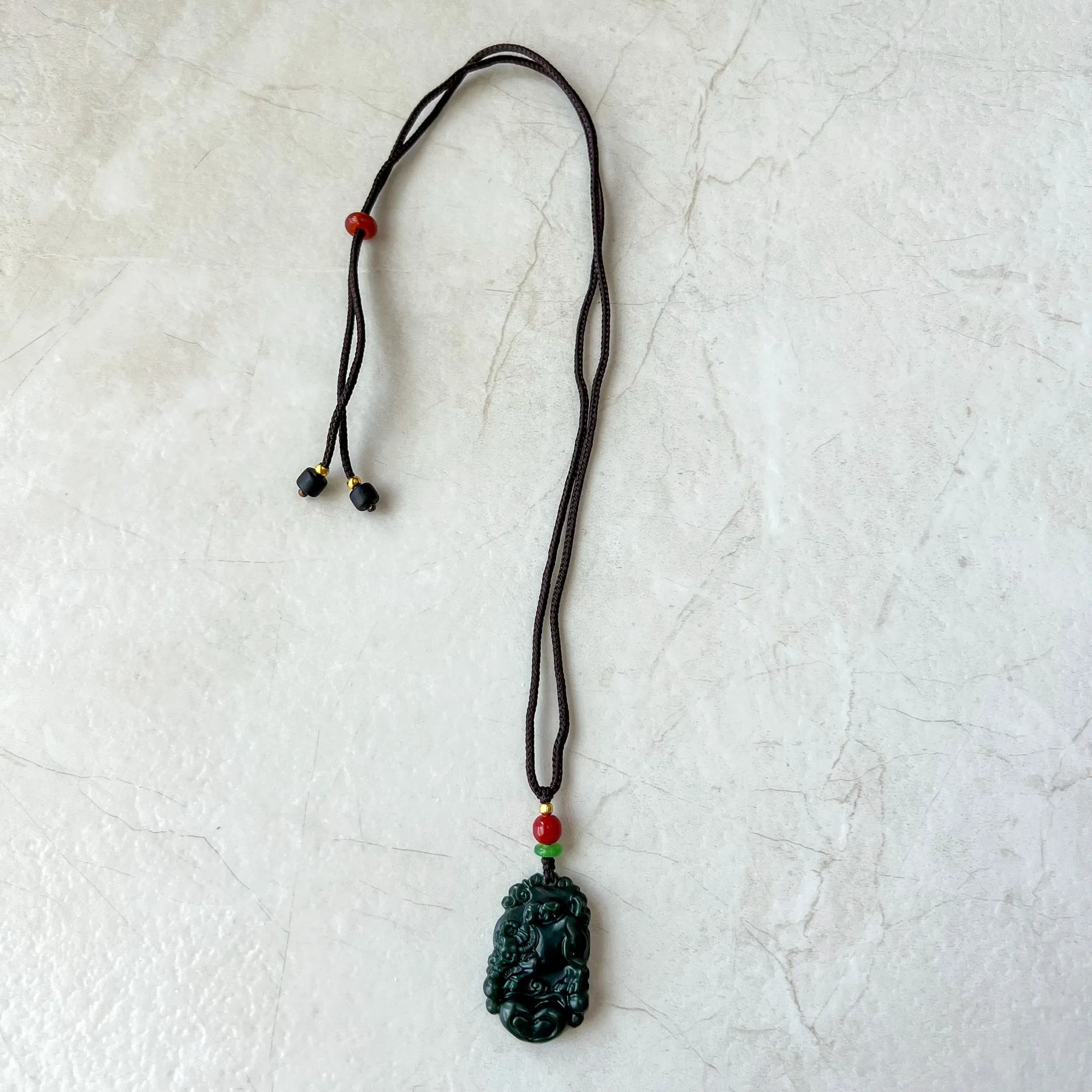 Dark Green Nephrite Jade Ox Bull Cow Chinese Zodiac Carved Necklace, RM-1221-1657819249