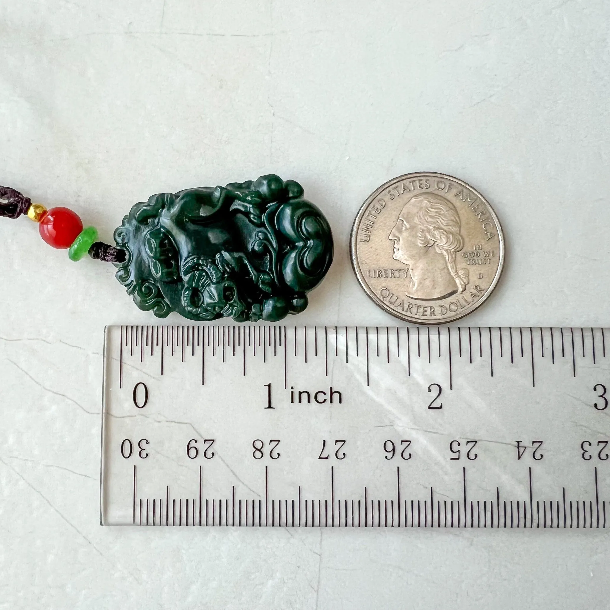Dark Green Nephrite Jade Ox Bull Cow Chinese Zodiac Carved Necklace, RM-1221-1657819249
