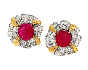 David Webb Burma Cabochon Ruby Earrings, 16.03 Carats