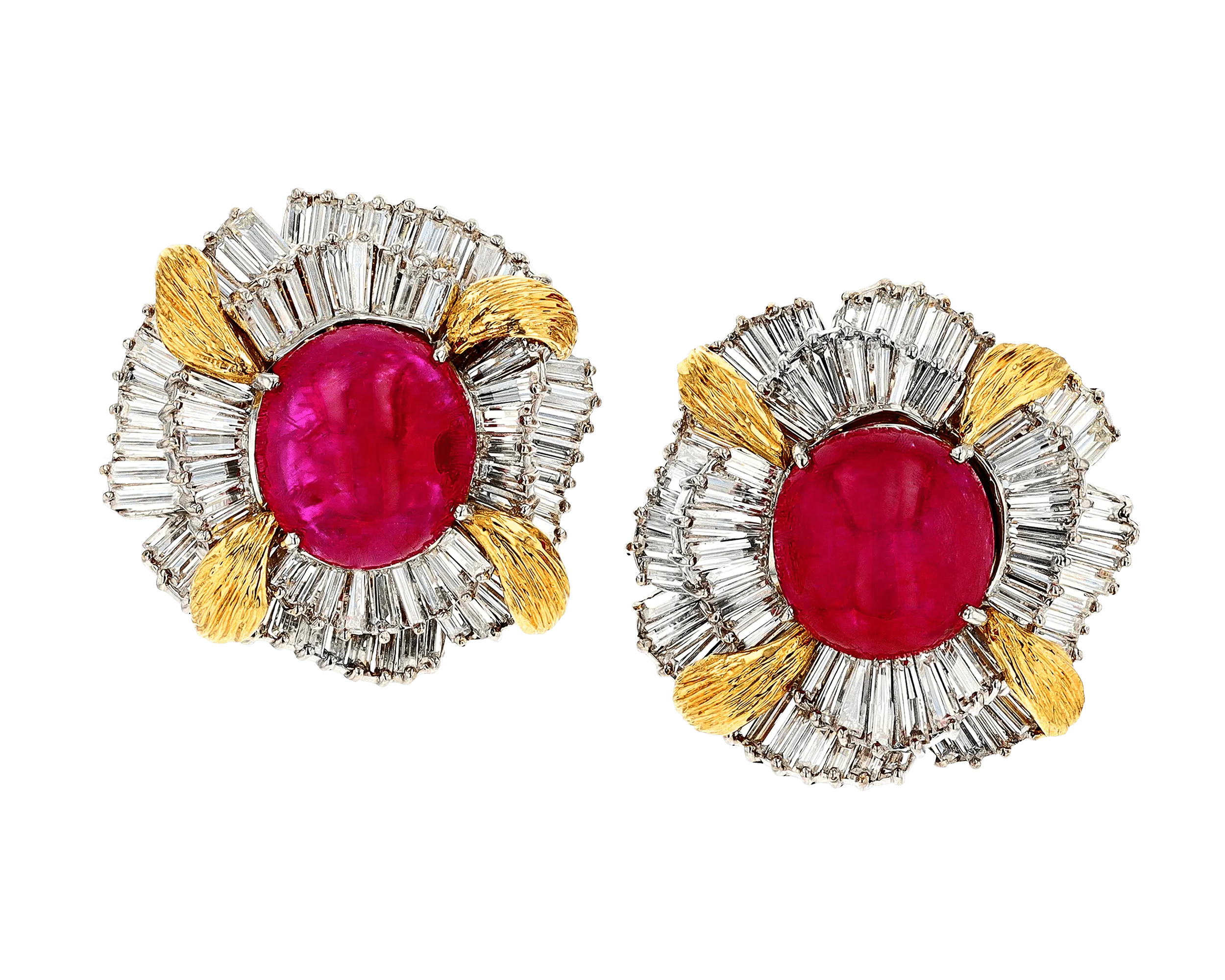 David Webb Burma Cabochon Ruby Earrings, 16.03 Carats