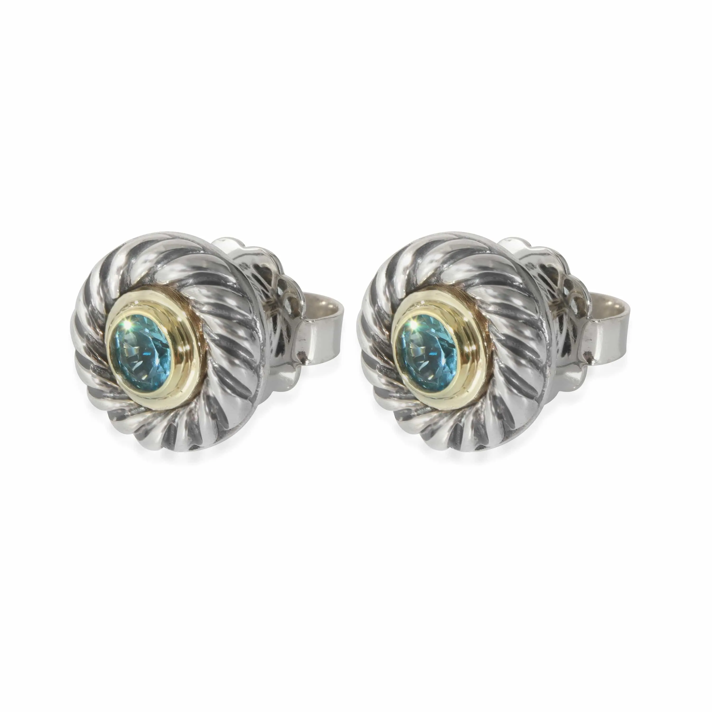 David Yurman Cable Cookie Earring With Blue Topaz in 14KT Gold/Sterling Silver