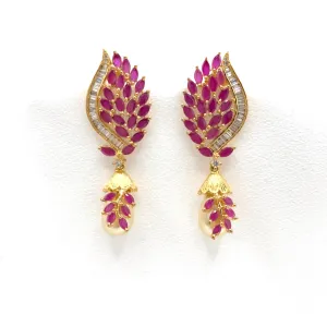 Dazzling Trendy Boutique style Ruby Red Zircon (CZ) stone Earring with Pearl dangler