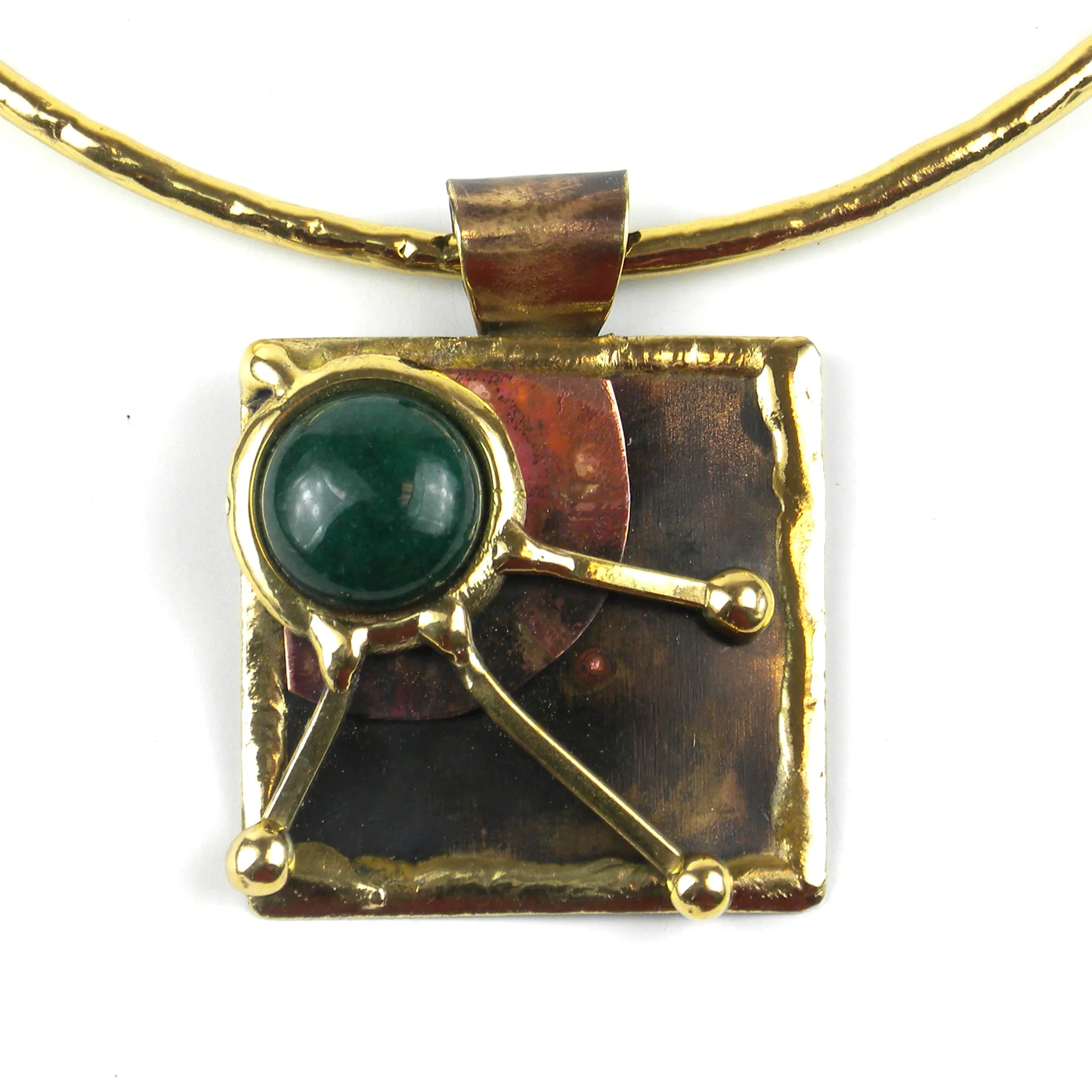 Deep Green Rays Brass Pendant Necklace Brass Images