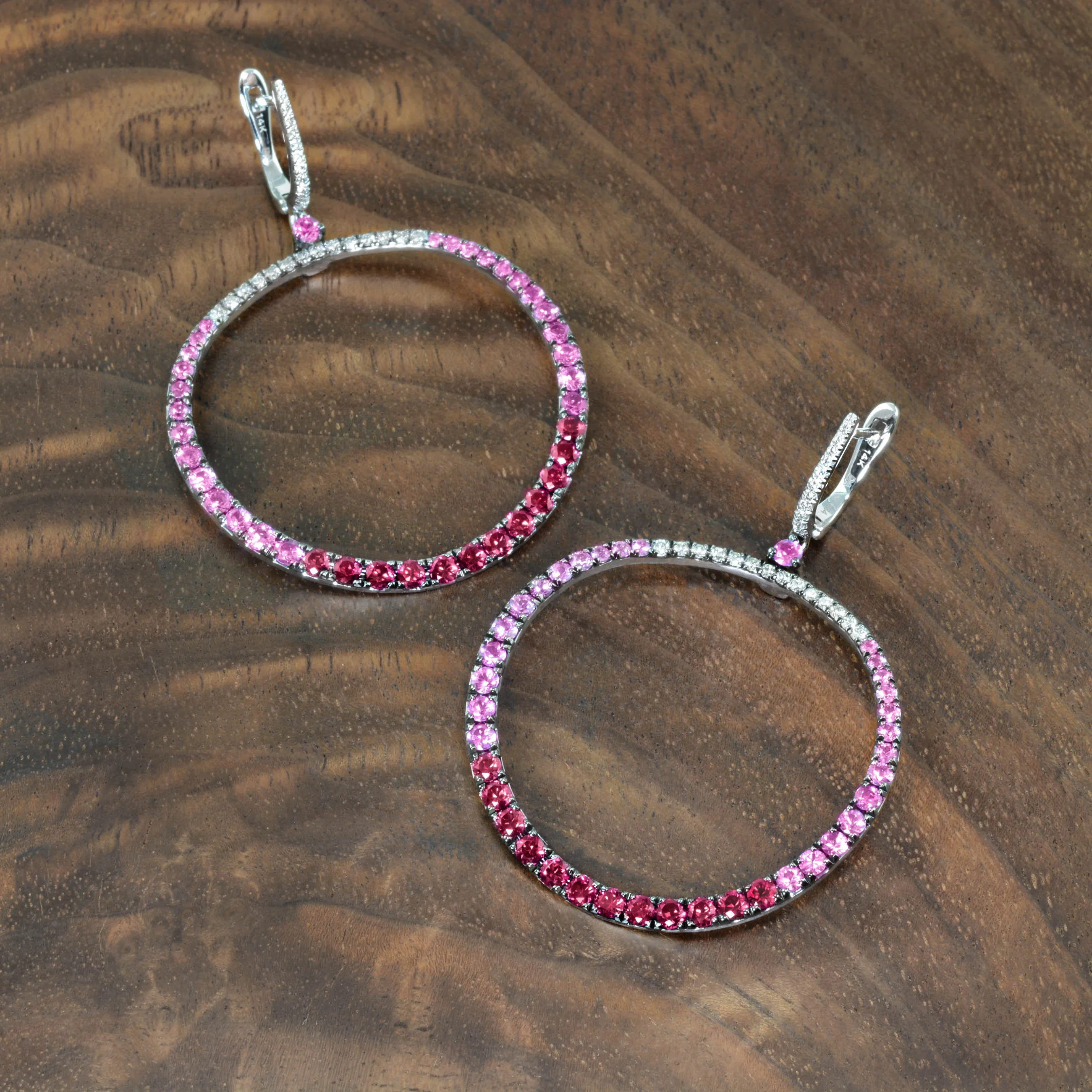 Delicious Pink Sapphire And Ruby Hoops With Diamonds