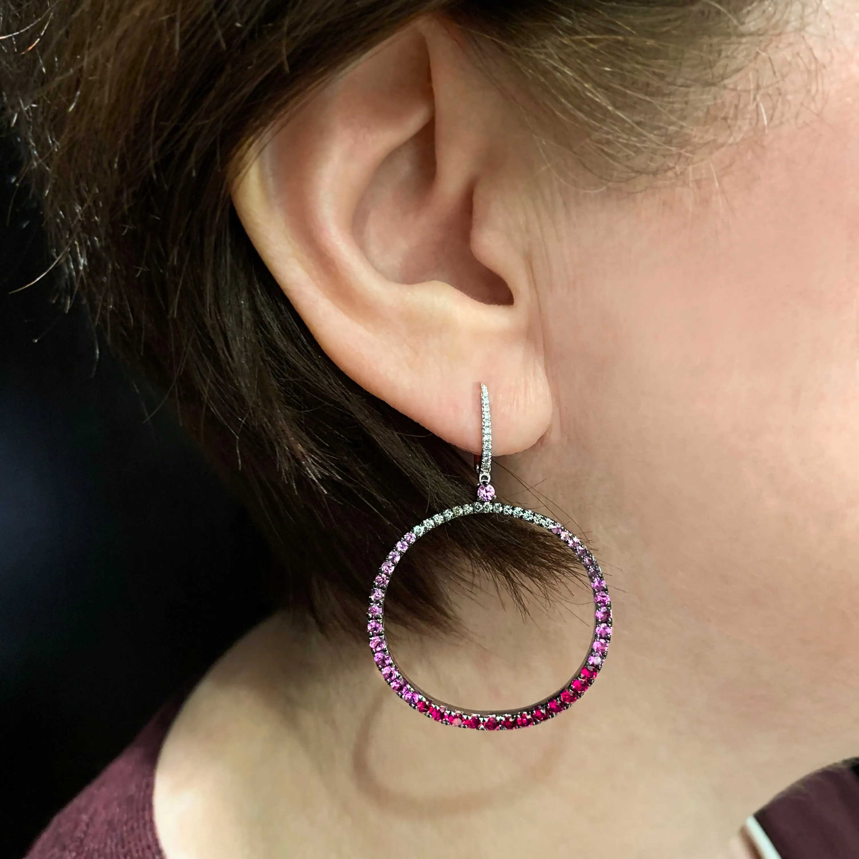 Delicious Pink Sapphire And Ruby Hoops With Diamonds