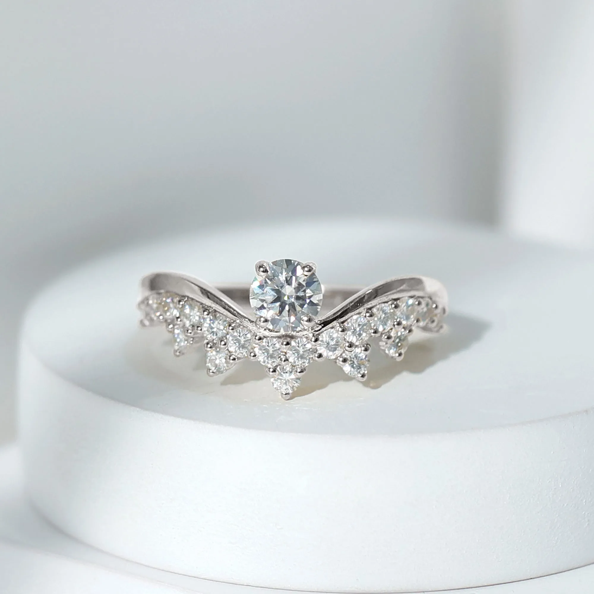Designer Moissanite Curved Engagement Ring