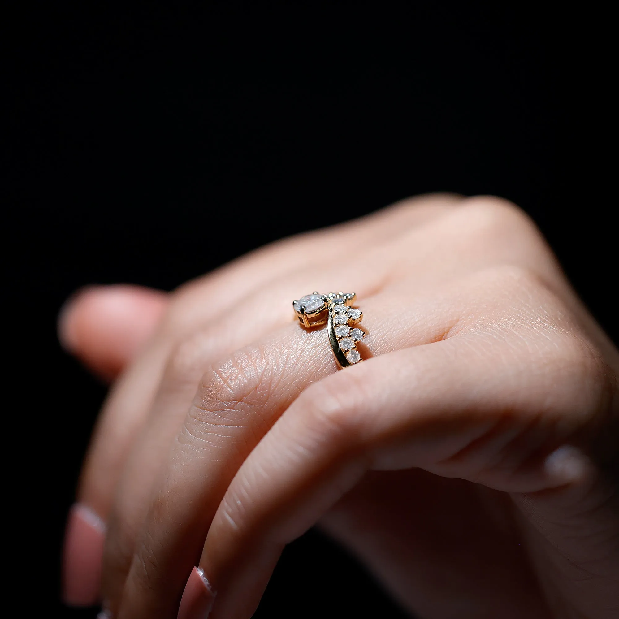 Designer Moissanite Curved Engagement Ring
