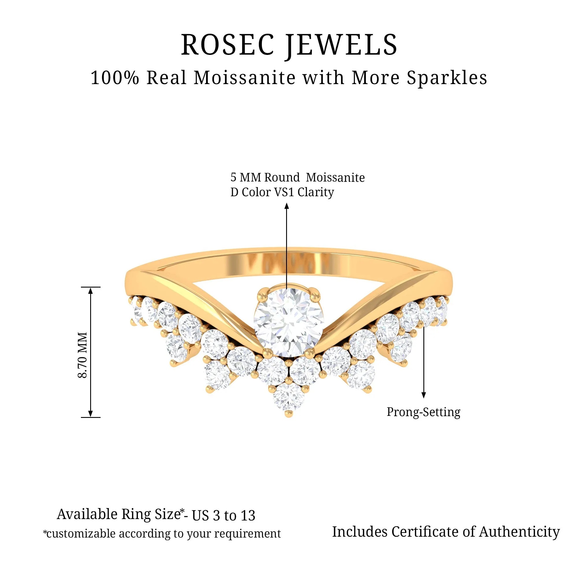 Designer Moissanite Curved Engagement Ring