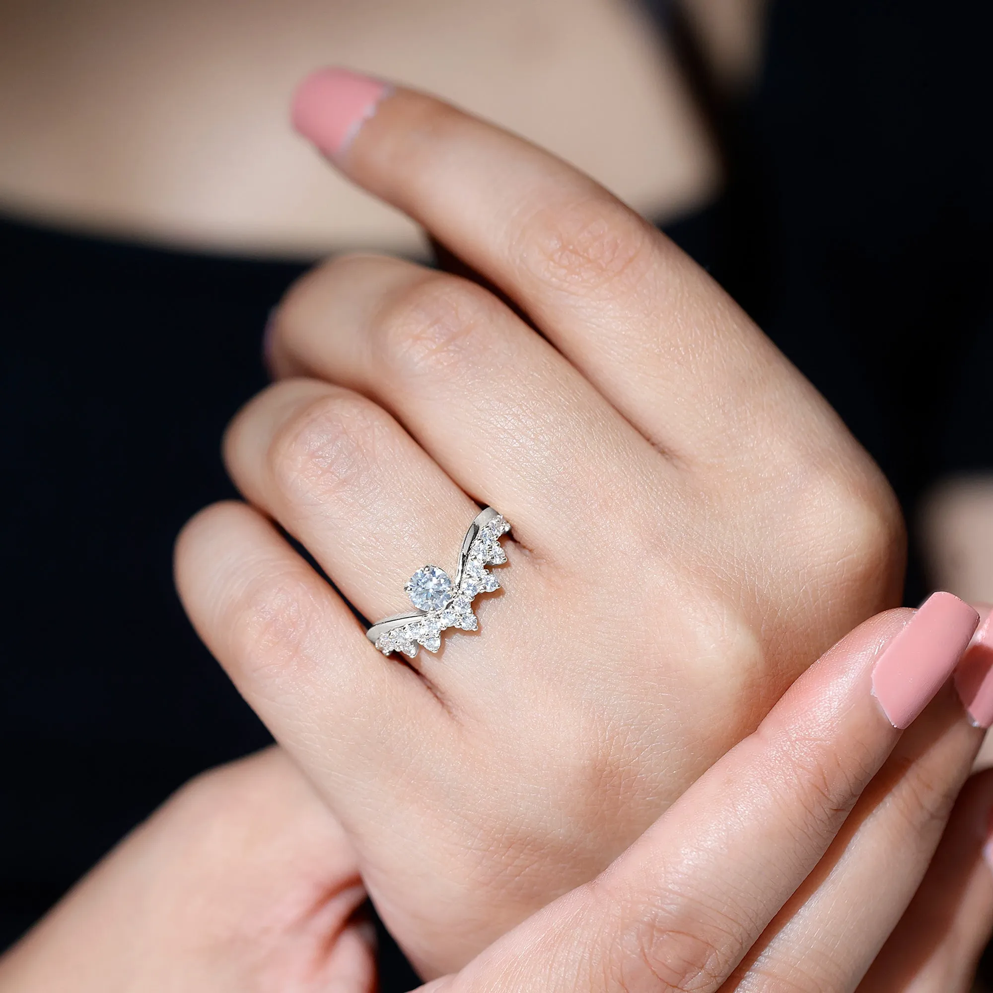 Designer Moissanite Curved Engagement Ring