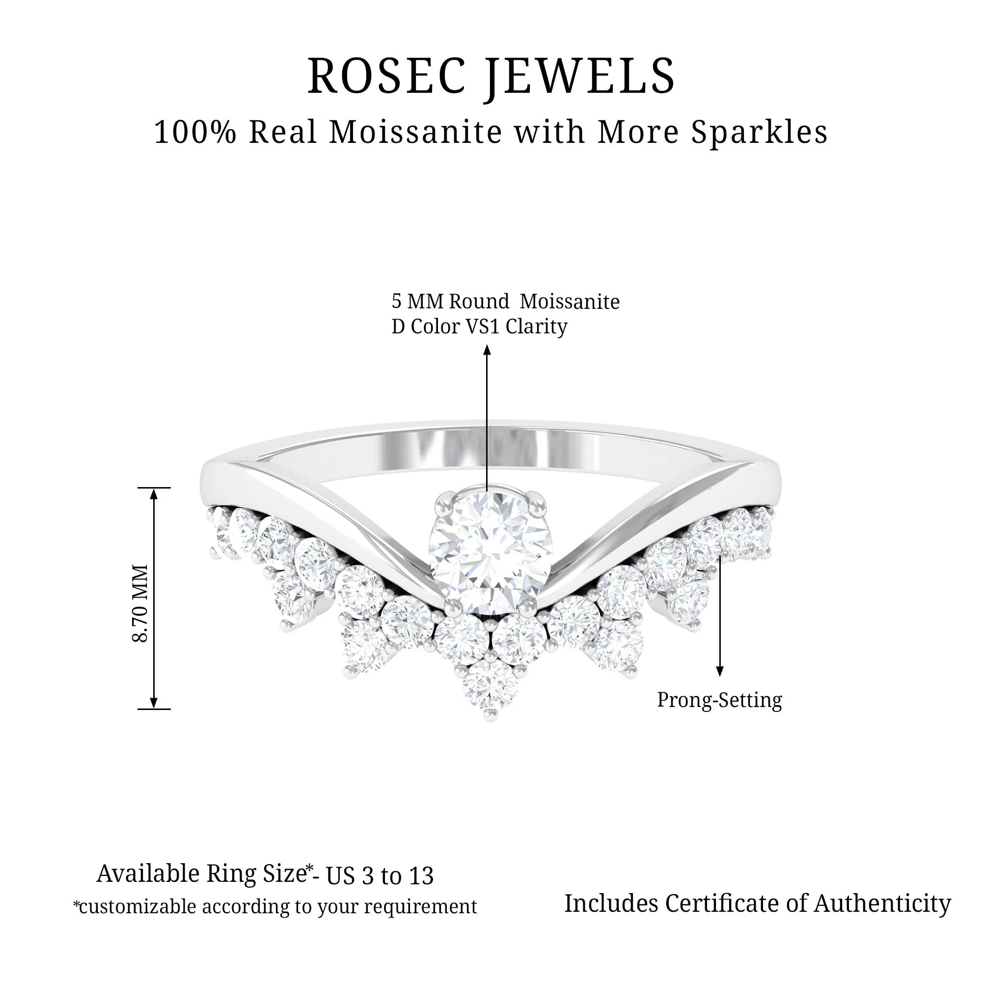 Designer Moissanite Curved Engagement Ring