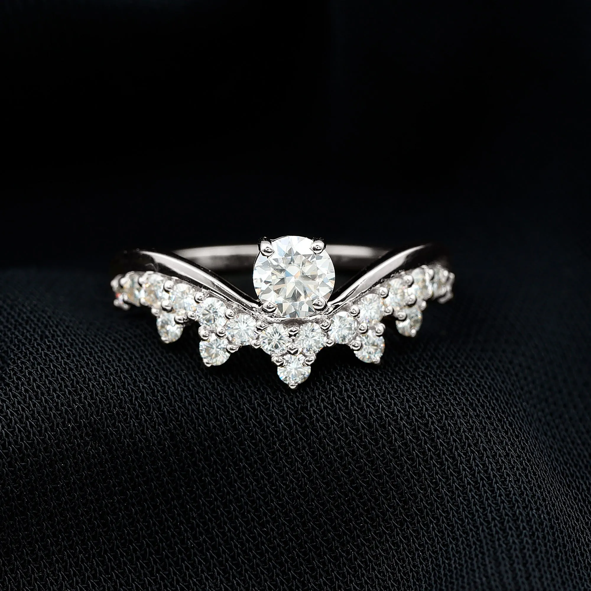 Designer Moissanite Curved Engagement Ring
