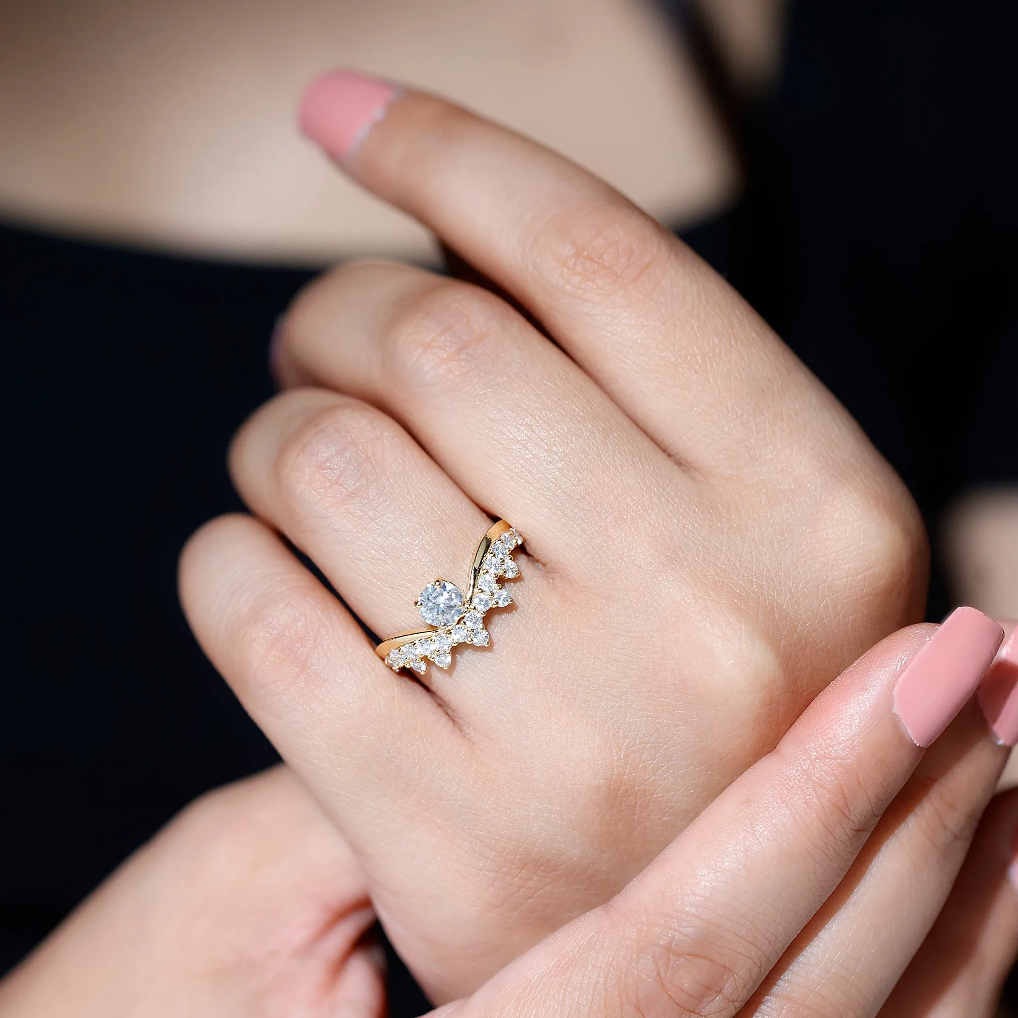 Designer Moissanite Curved Engagement Ring
