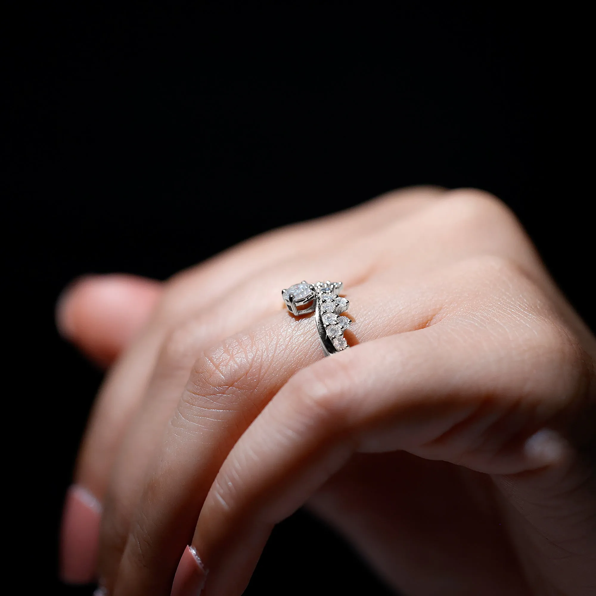 Designer Moissanite Curved Engagement Ring