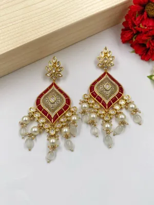 Designer Studded Kundan And Ruby Wedding Party Earrings For Ladies